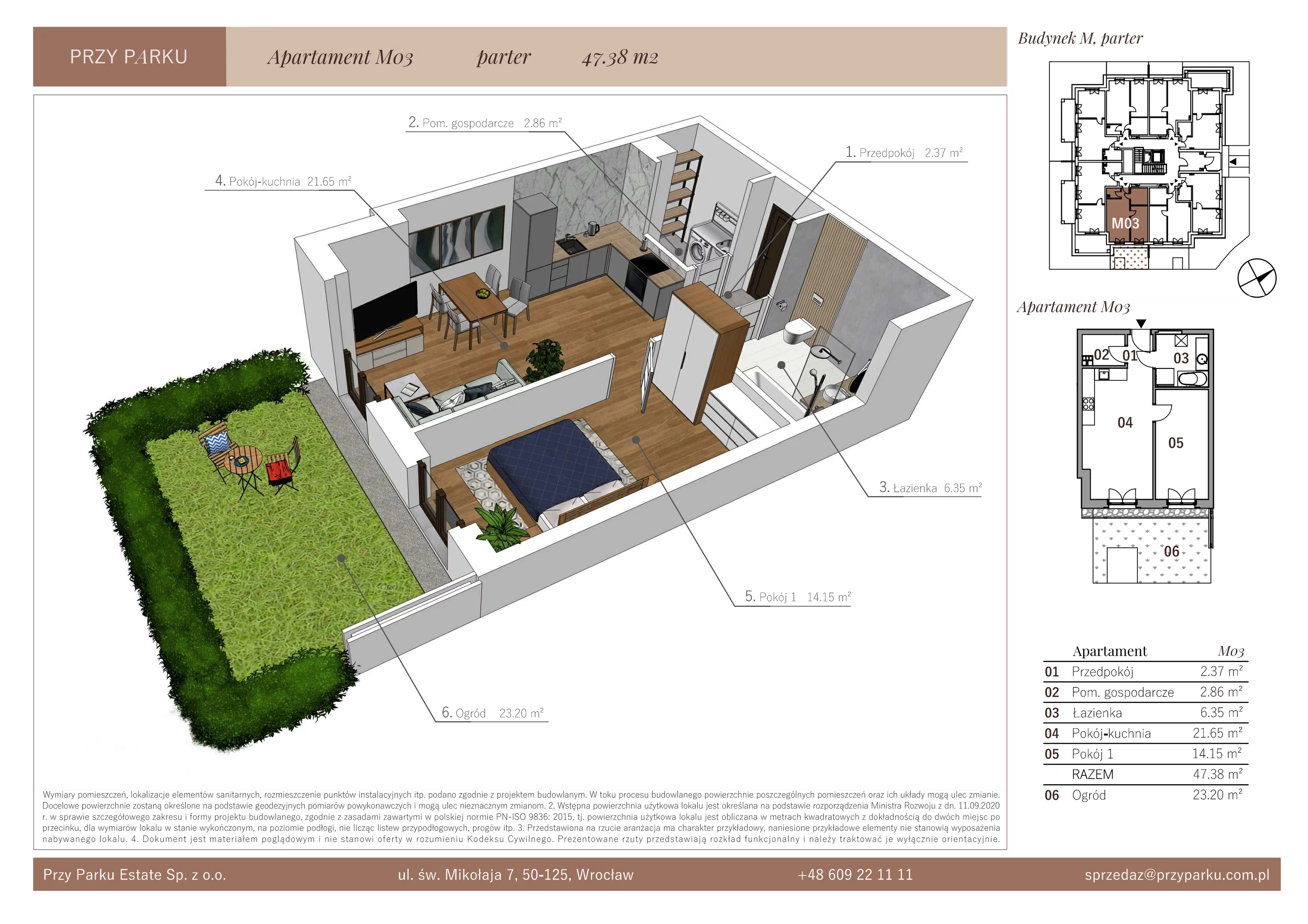 Apartament 47,38 m², parter, oferta nr M03, Przy Parku, Żerniki Wrocławskie, ul. Parkowa