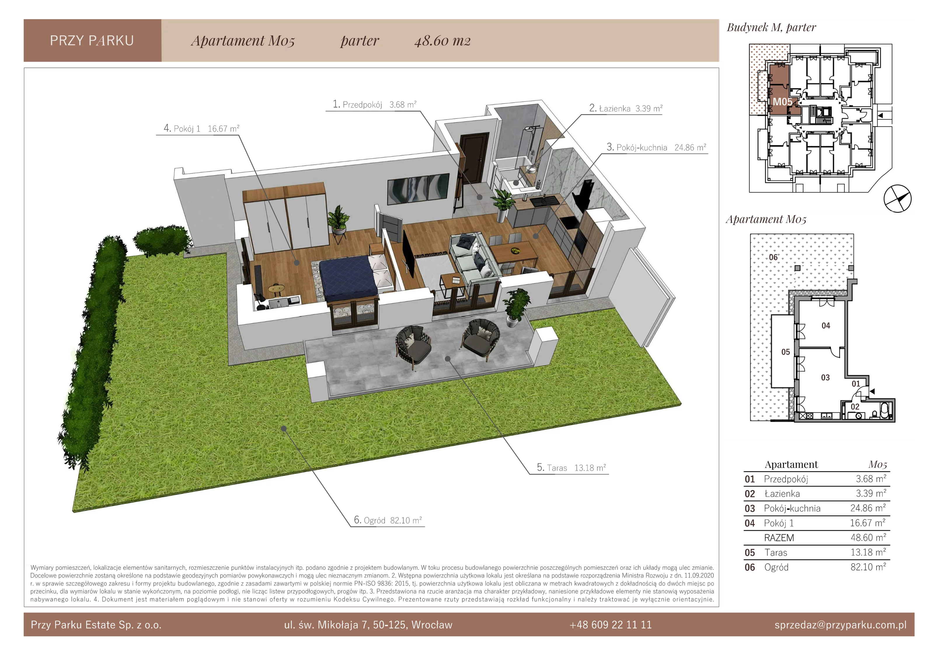 Apartament 48,60 m², parter, oferta nr M05, Przy Parku, Żerniki Wrocławskie, ul. Parkowa