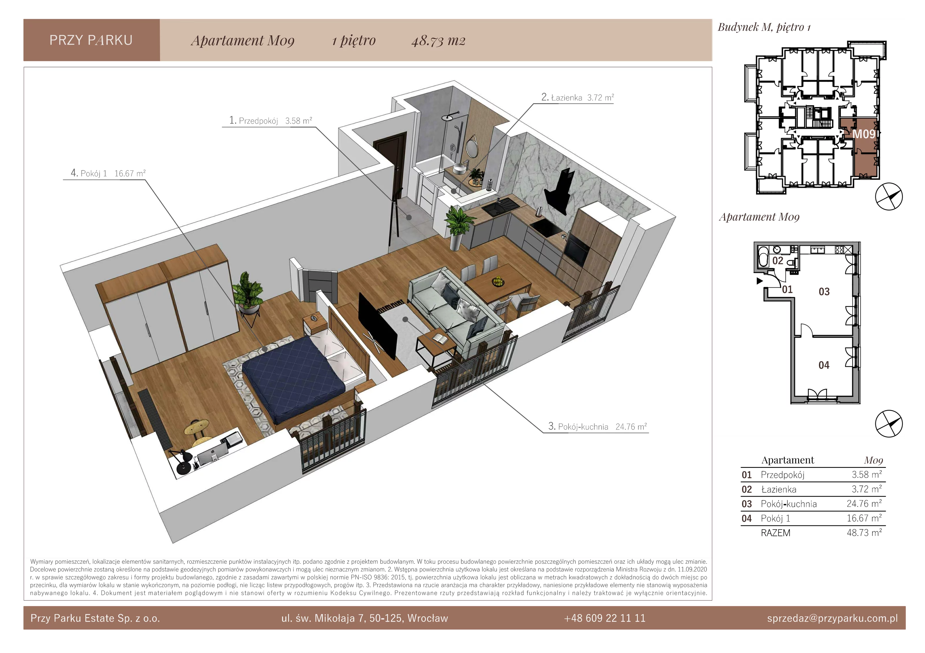 Apartament 48,73 m², piętro 1, oferta nr M09, Przy Parku, Żerniki Wrocławskie, ul. Parkowa