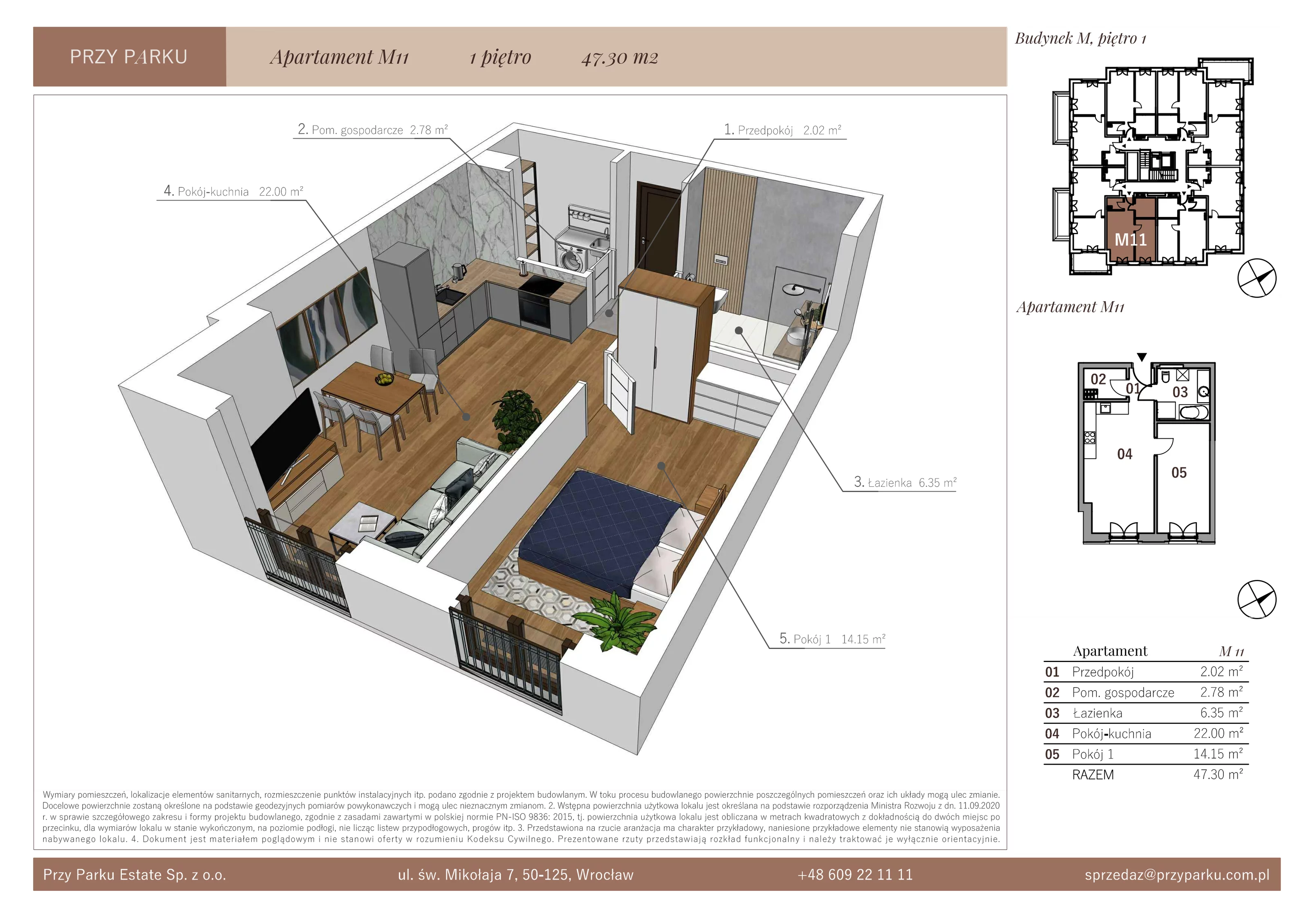 Apartament 47,30 m², piętro 1, oferta nr M11, Przy Parku, Żerniki Wrocławskie, ul. Parkowa