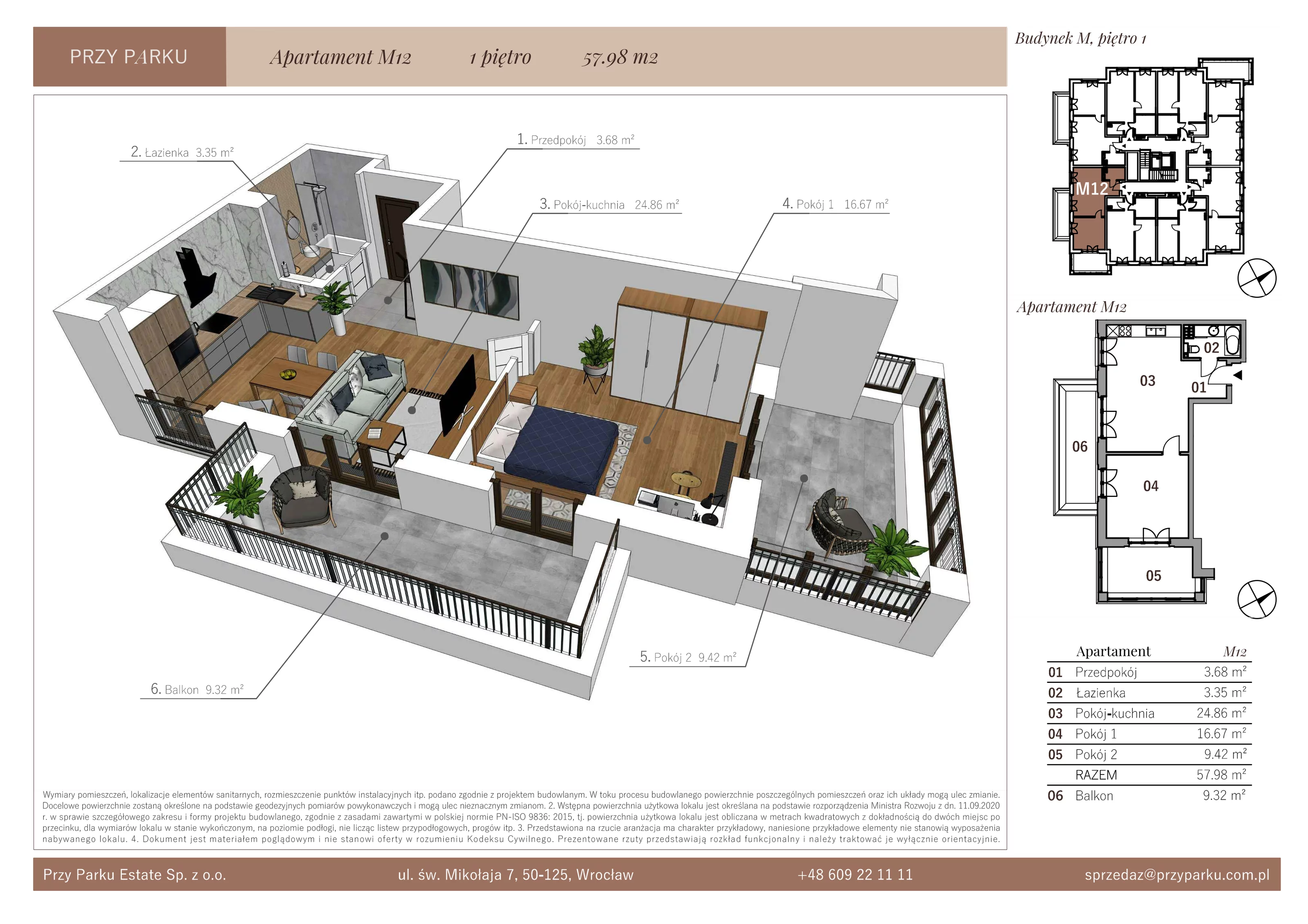 Apartament 57,98 m², piętro 1, oferta nr M12, Przy Parku, Żerniki Wrocławskie, ul. Parkowa