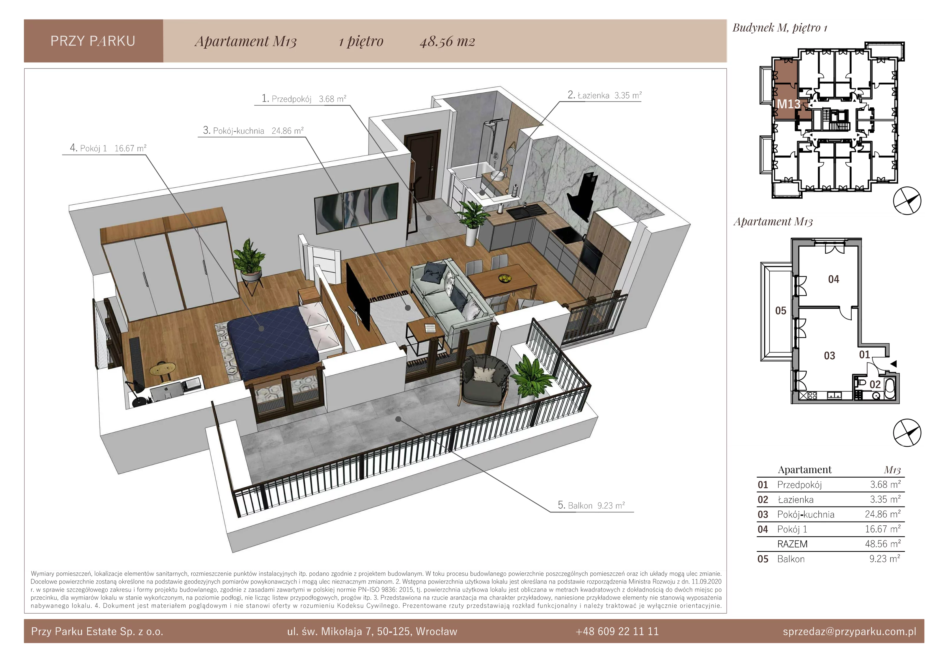 Apartament 48,56 m², piętro 1, oferta nr M13, Przy Parku, Żerniki Wrocławskie, ul. Parkowa