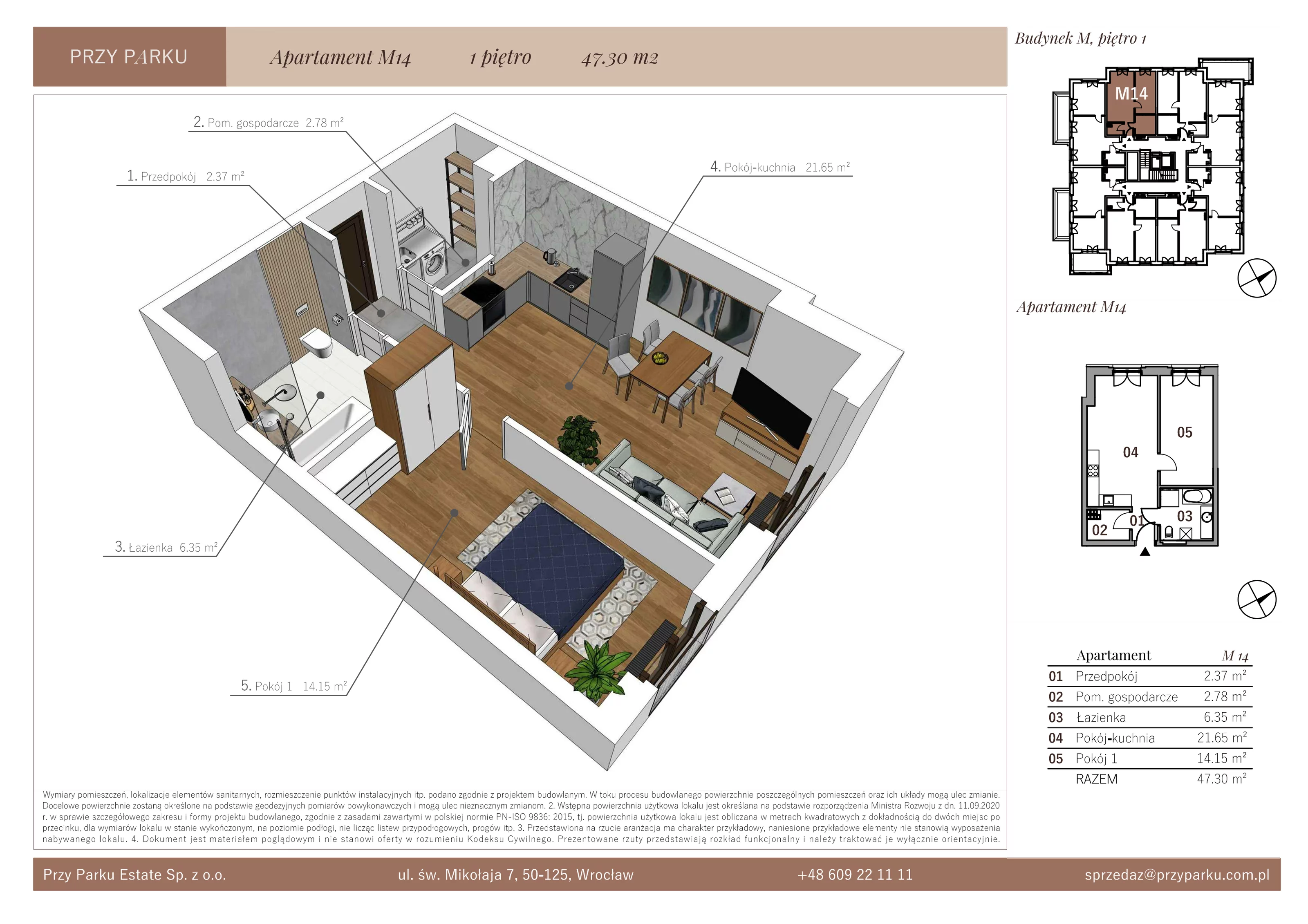 Apartament 47,30 m², piętro 1, oferta nr M14, Przy Parku, Żerniki Wrocławskie, ul. Parkowa