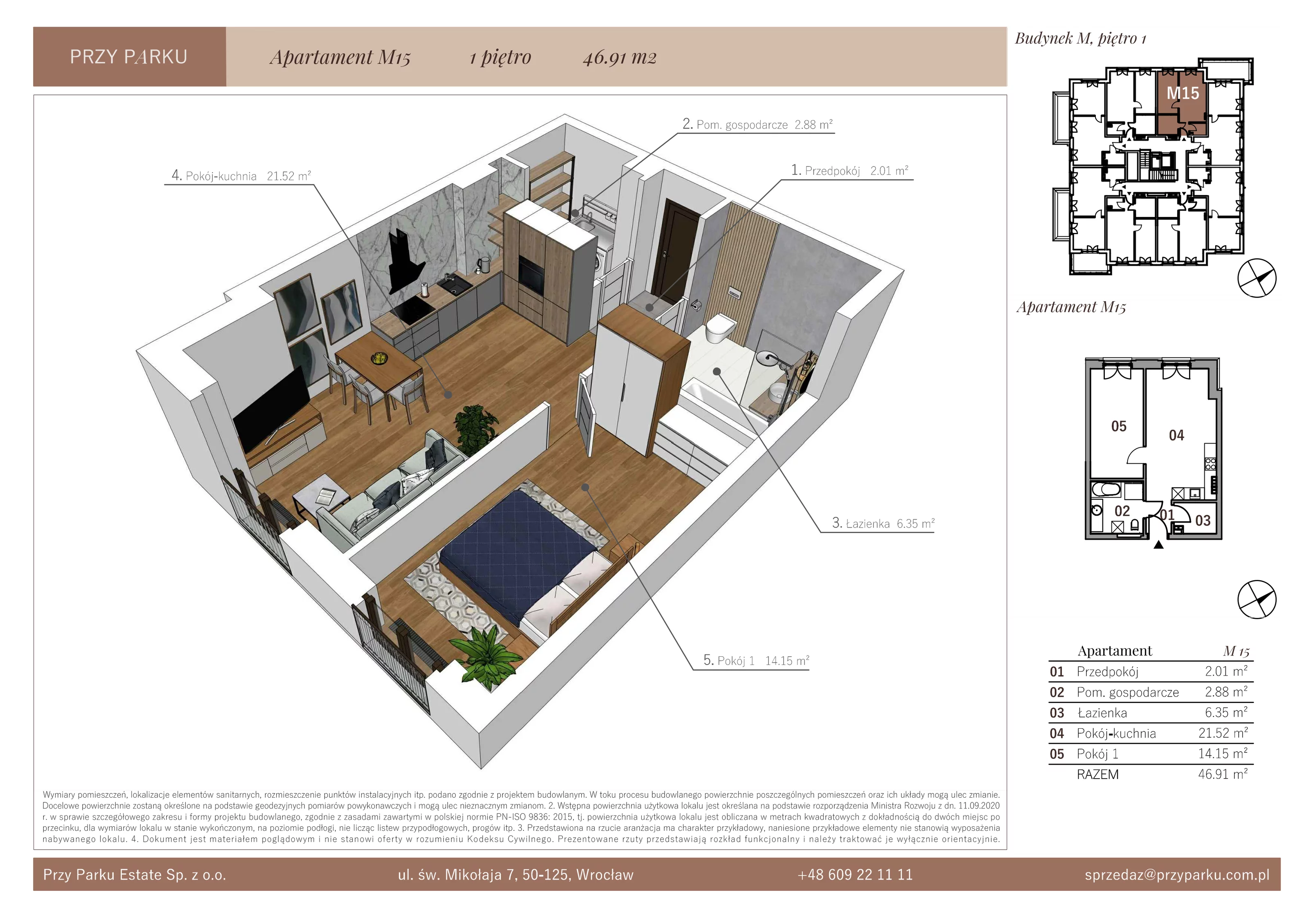 Apartament 46,91 m², piętro 1, oferta nr M15, Przy Parku, Żerniki Wrocławskie, ul. Parkowa