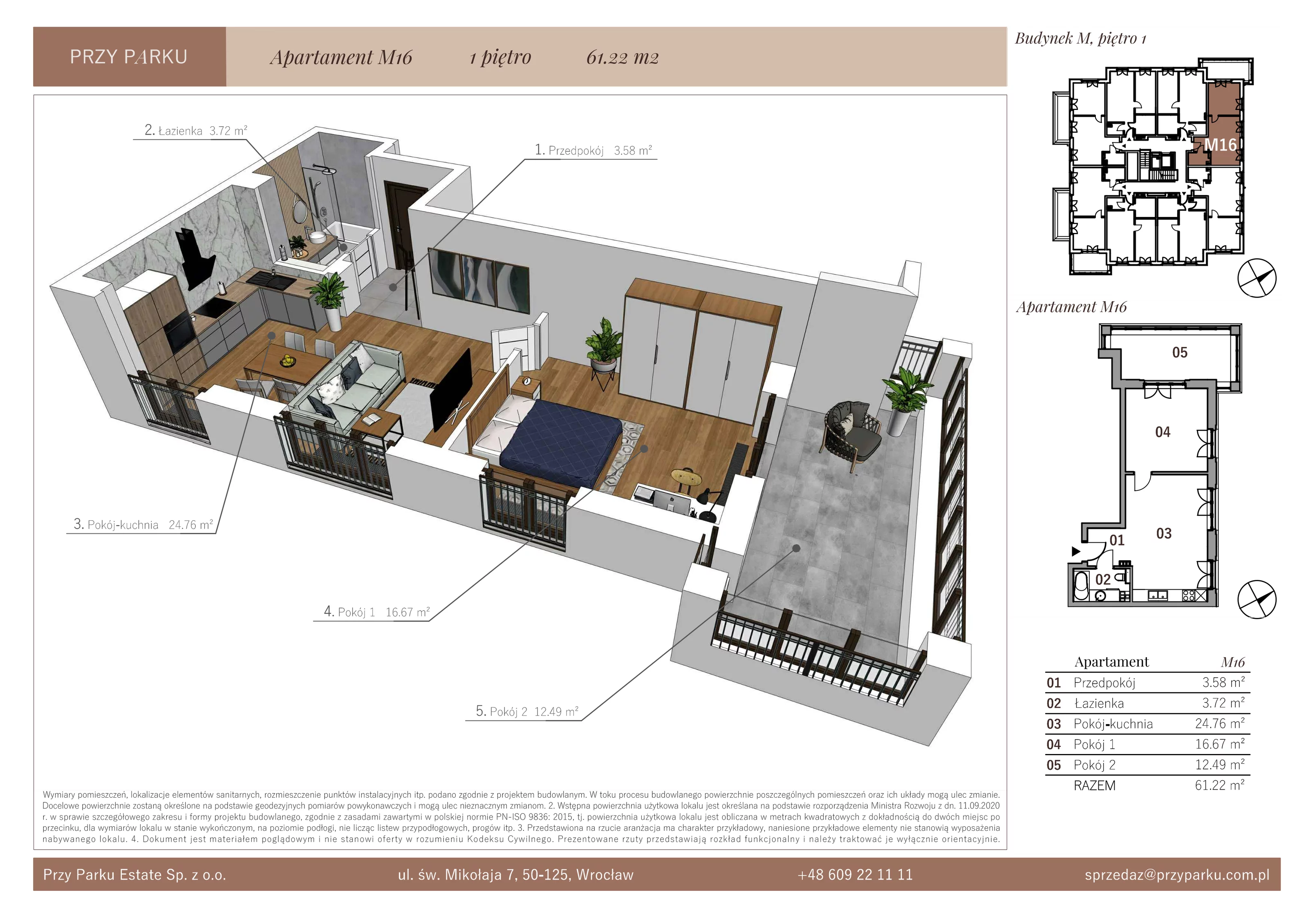 Apartament 61,22 m², piętro 1, oferta nr M16, Przy Parku, Żerniki Wrocławskie, ul. Parkowa