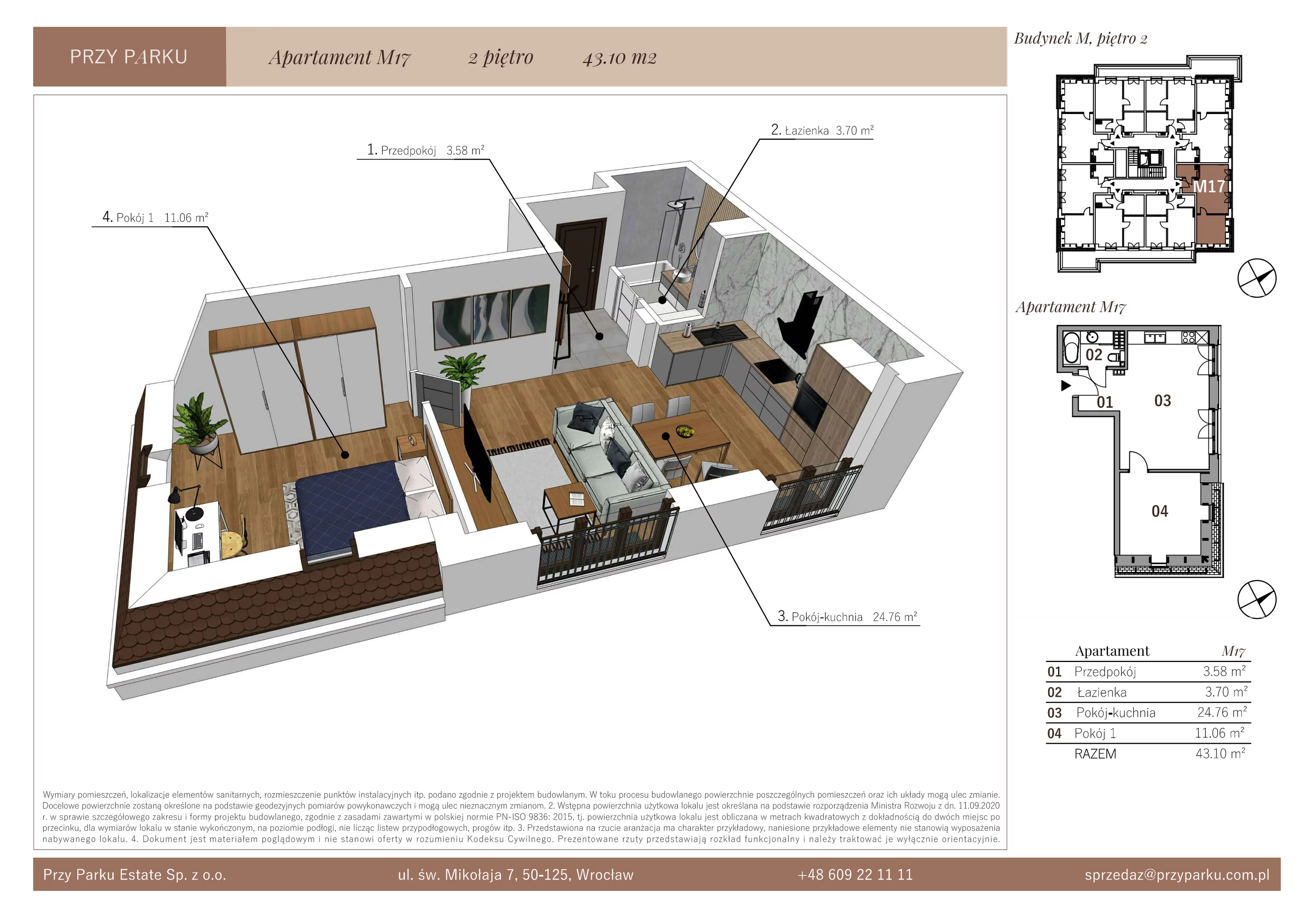 Apartament 43,10 m², piętro 2, oferta nr M17, Przy Parku, Żerniki Wrocławskie, ul. Parkowa