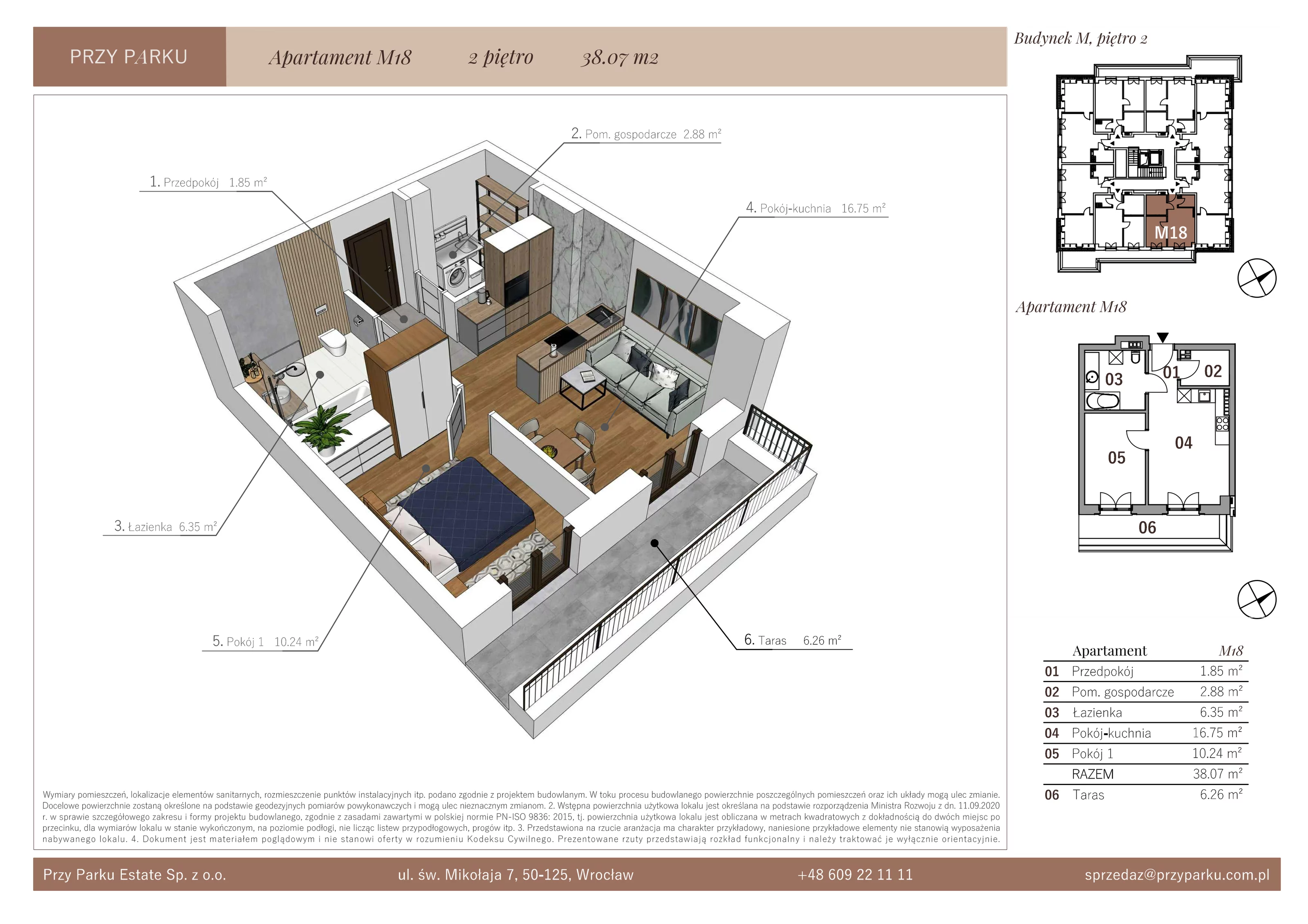 Apartament 38,07 m², piętro 2, oferta nr M18, Przy Parku, Żerniki Wrocławskie, ul. Parkowa