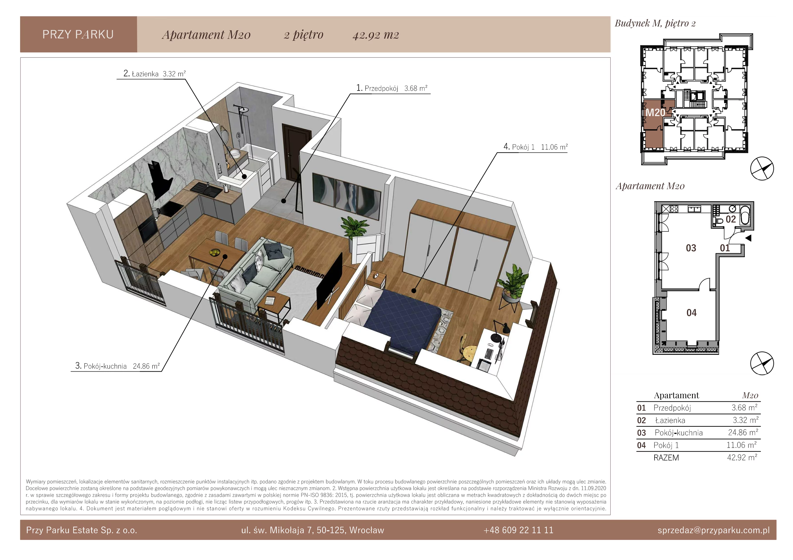 Apartament 42,92 m², piętro 2, oferta nr M20, Przy Parku, Żerniki Wrocławskie, ul. Parkowa