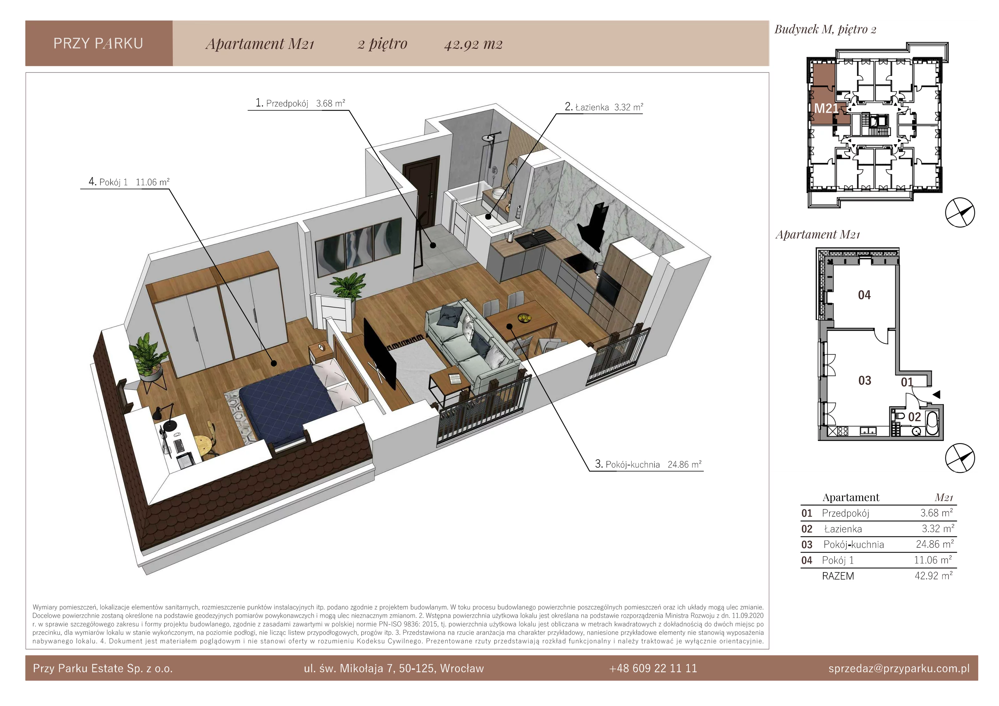 Apartament 42,92 m², piętro 2, oferta nr M21, Przy Parku, Żerniki Wrocławskie, ul. Parkowa