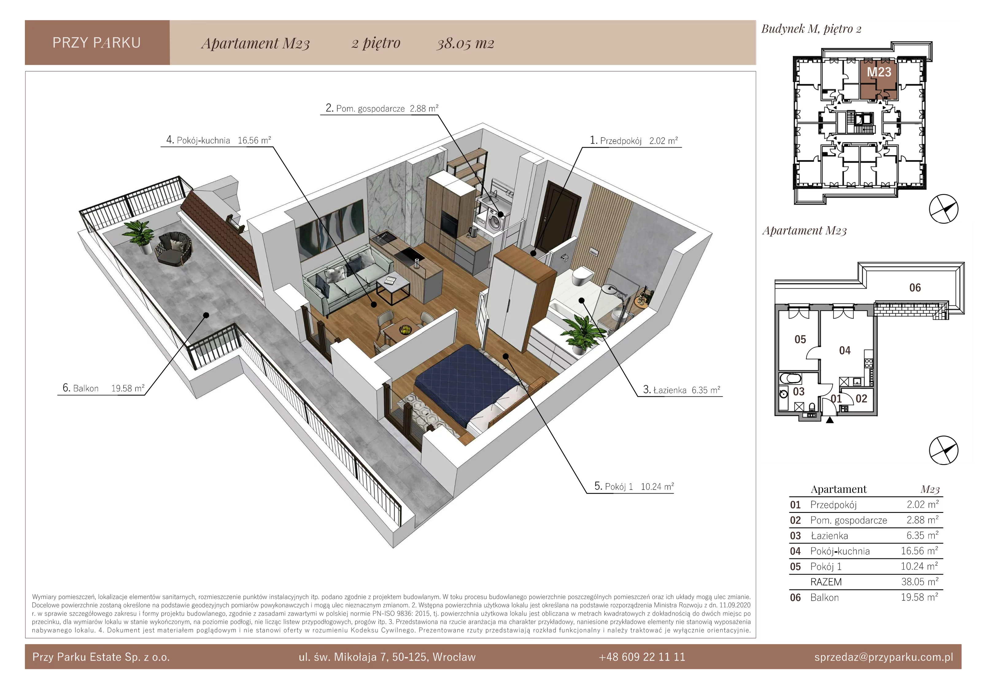 Apartament 38,05 m², piętro 2, oferta nr M23, Przy Parku, Żerniki Wrocławskie, ul. Parkowa