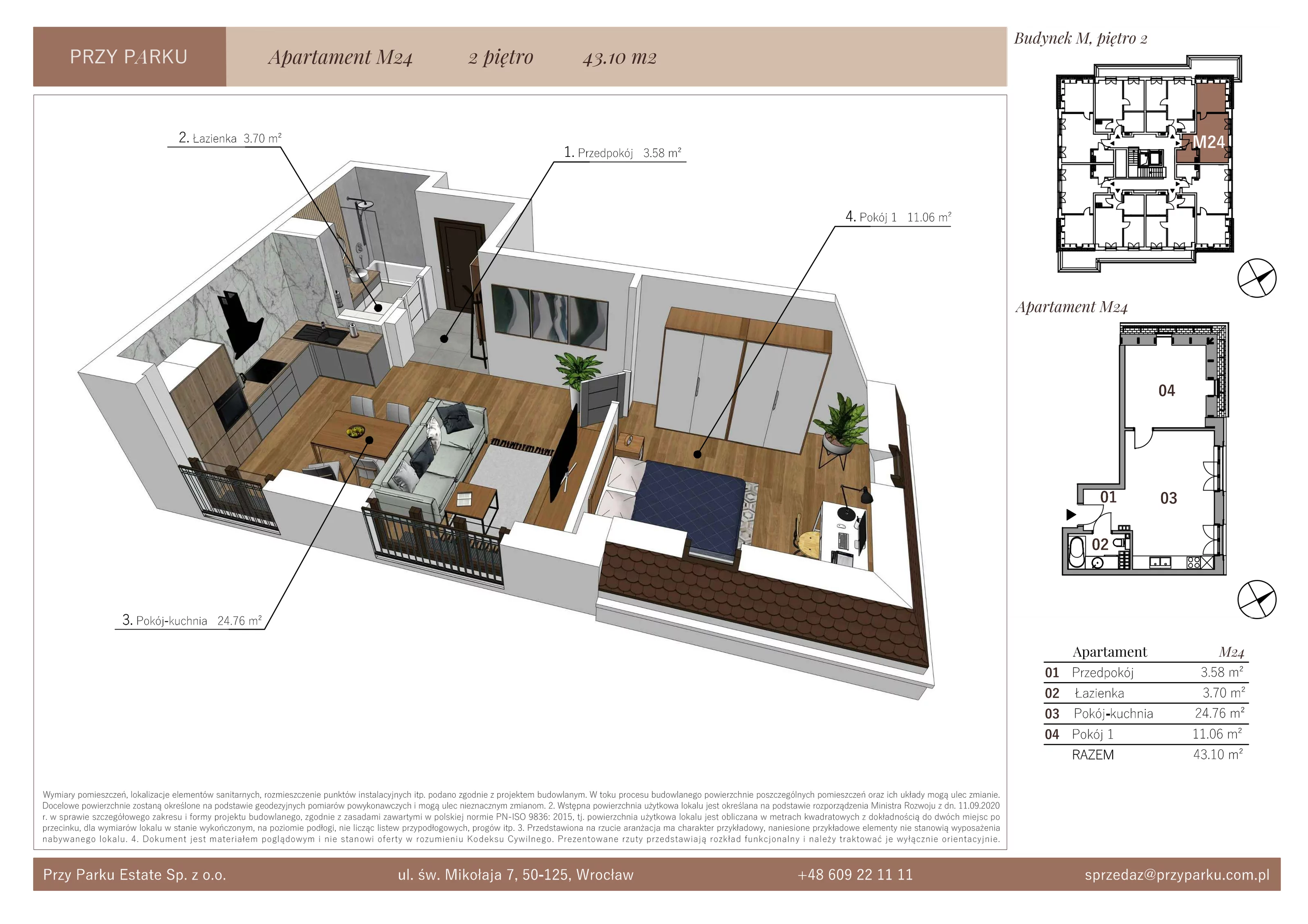 Apartament 43,10 m², piętro 2, oferta nr M24, Przy Parku, Żerniki Wrocławskie, ul. Parkowa