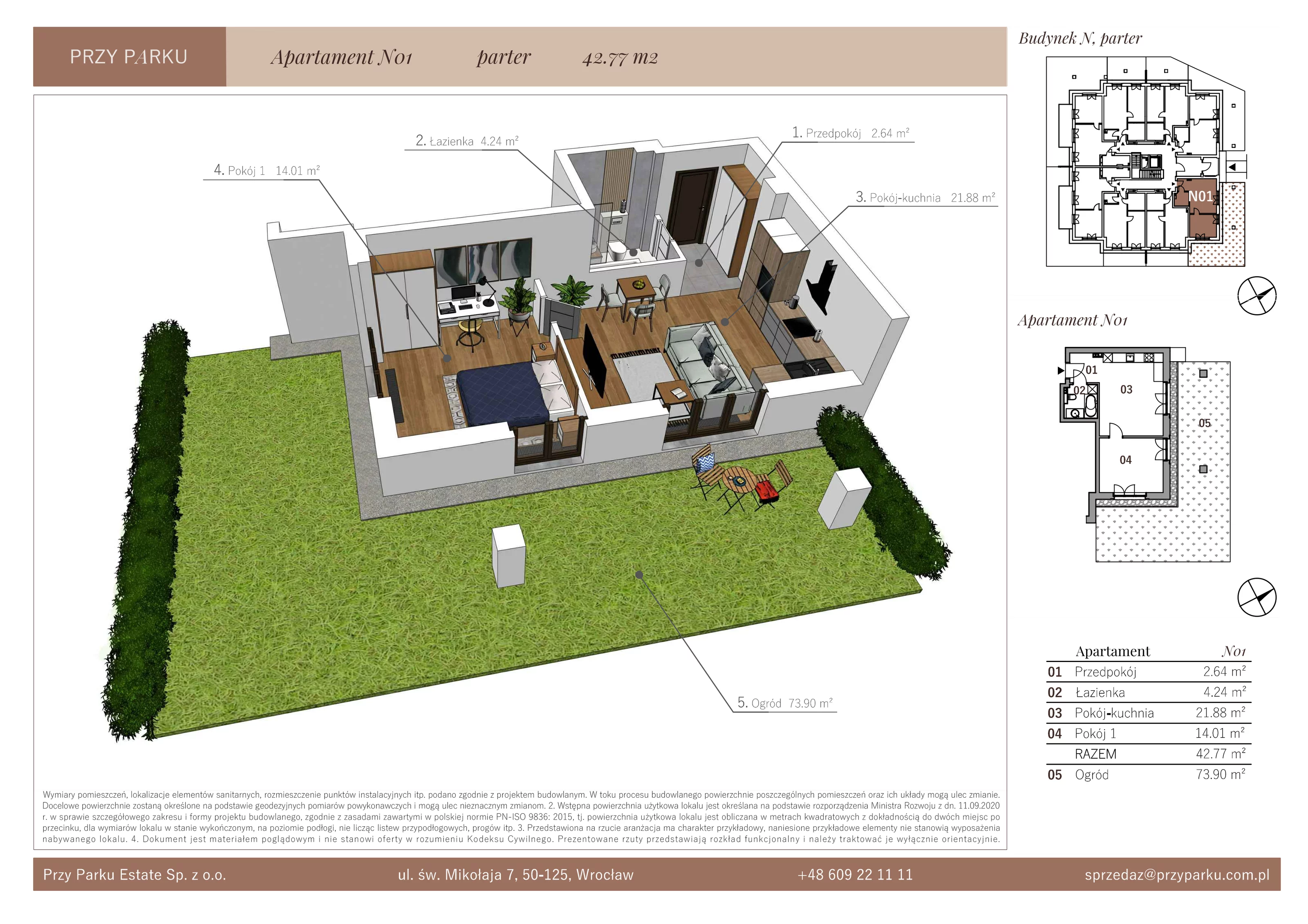 Apartament 42,77 m², parter, oferta nr N01, Przy Parku, Żerniki Wrocławskie, ul. Parkowa