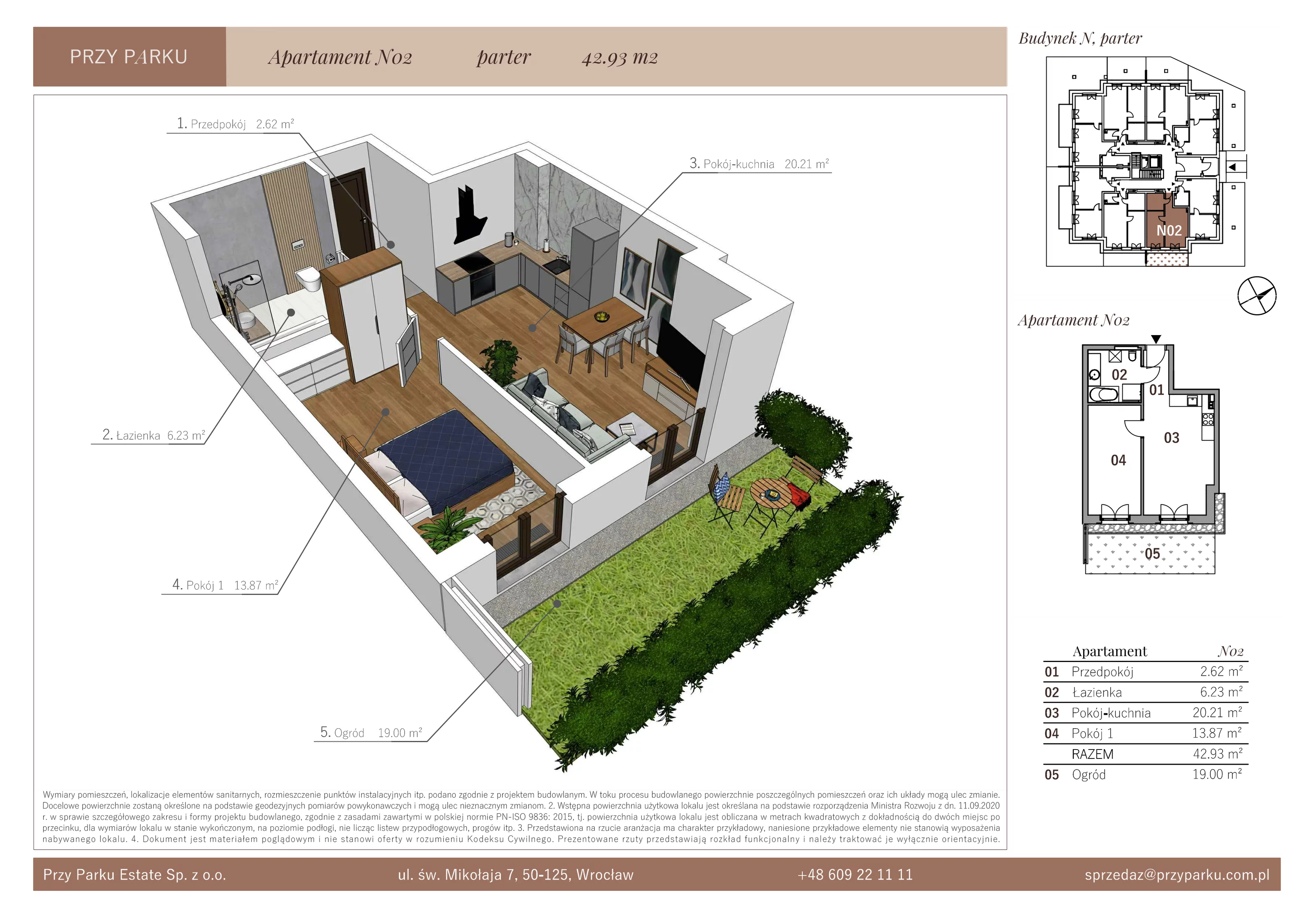 Apartament 42,93 m², parter, oferta nr N02, Przy Parku, Żerniki Wrocławskie, ul. Parkowa