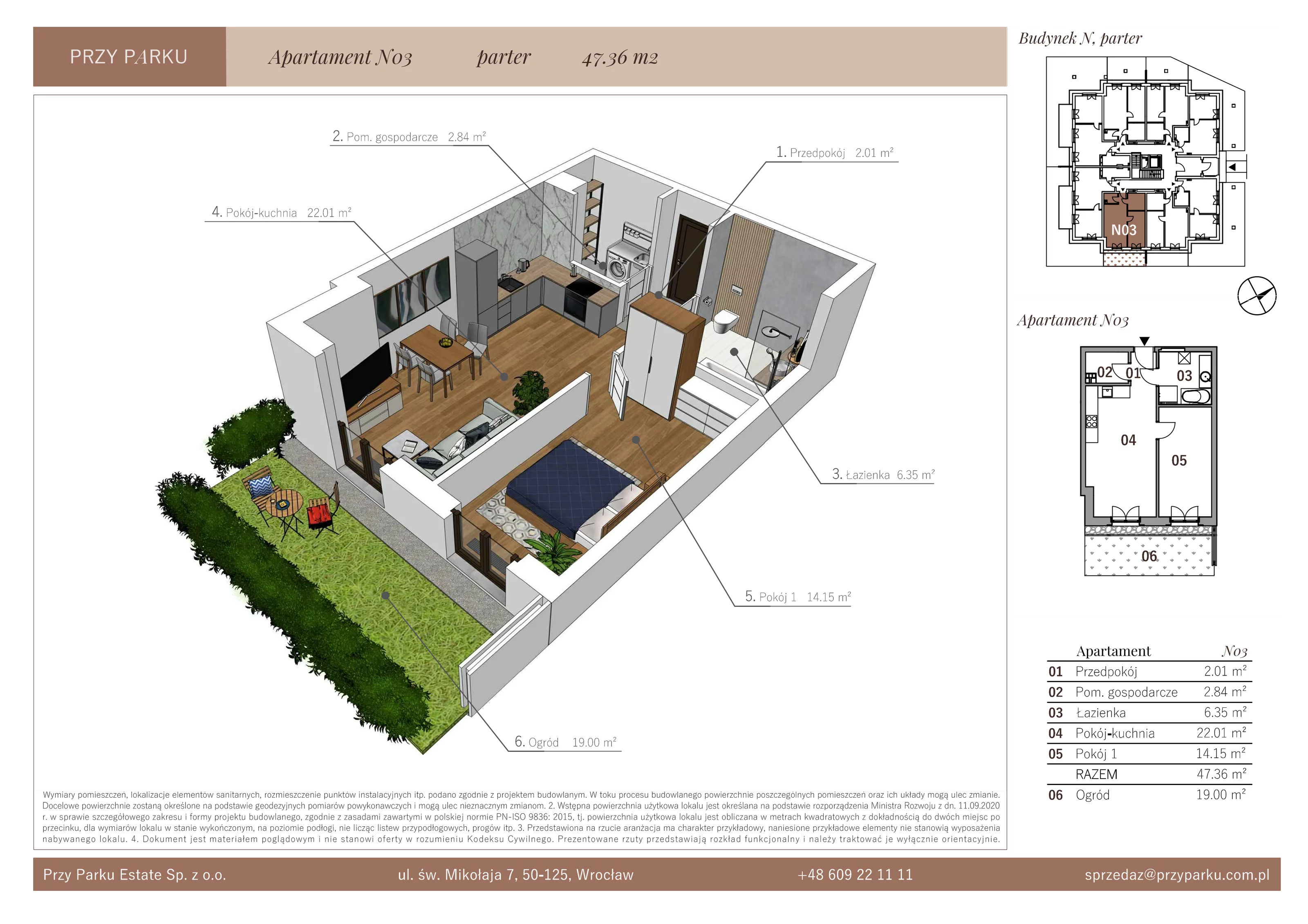 Apartament 47,36 m², parter, oferta nr N03, Przy Parku, Żerniki Wrocławskie, ul. Parkowa