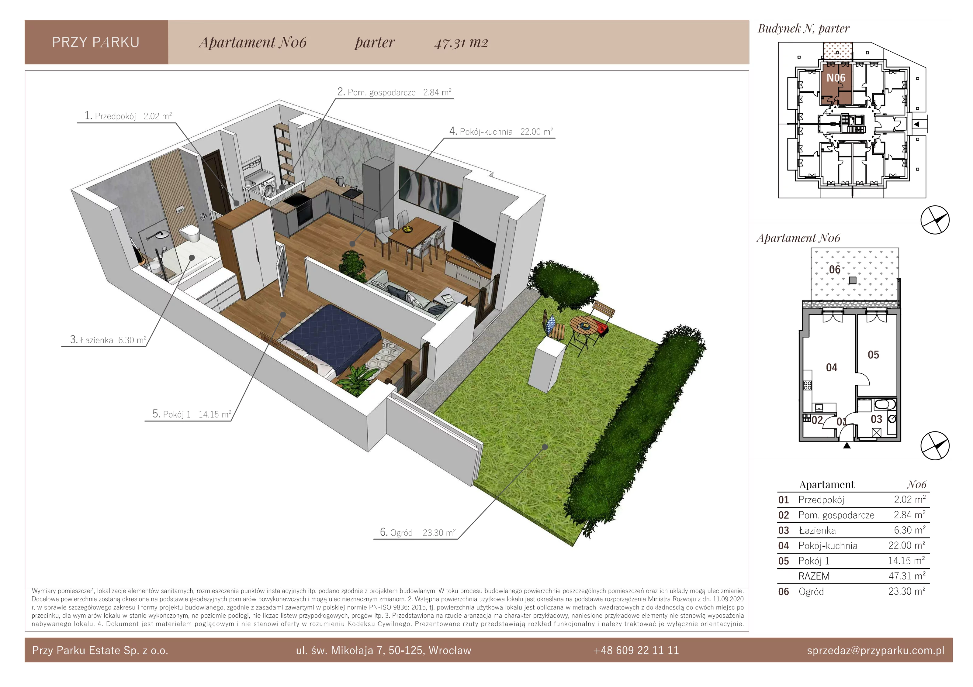 Apartament 47,31 m², parter, oferta nr N06, Przy Parku, Żerniki Wrocławskie, ul. Parkowa