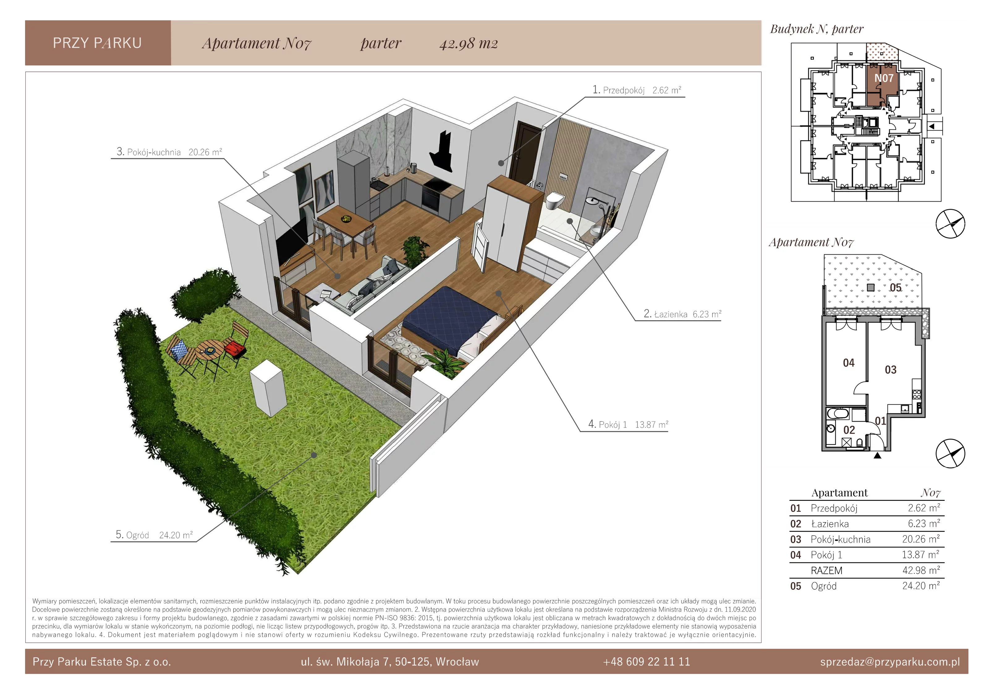 Apartament 42,98 m², parter, oferta nr N07, Przy Parku, Żerniki Wrocławskie, ul. Parkowa