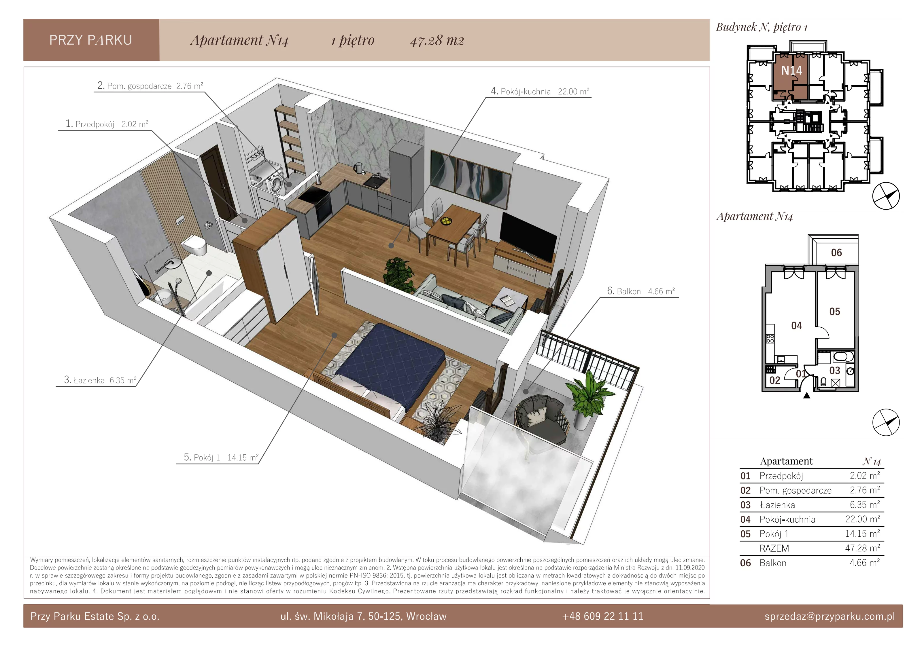 Apartament 47,28 m², piętro 1, oferta nr N14, Przy Parku, Żerniki Wrocławskie, ul. Parkowa