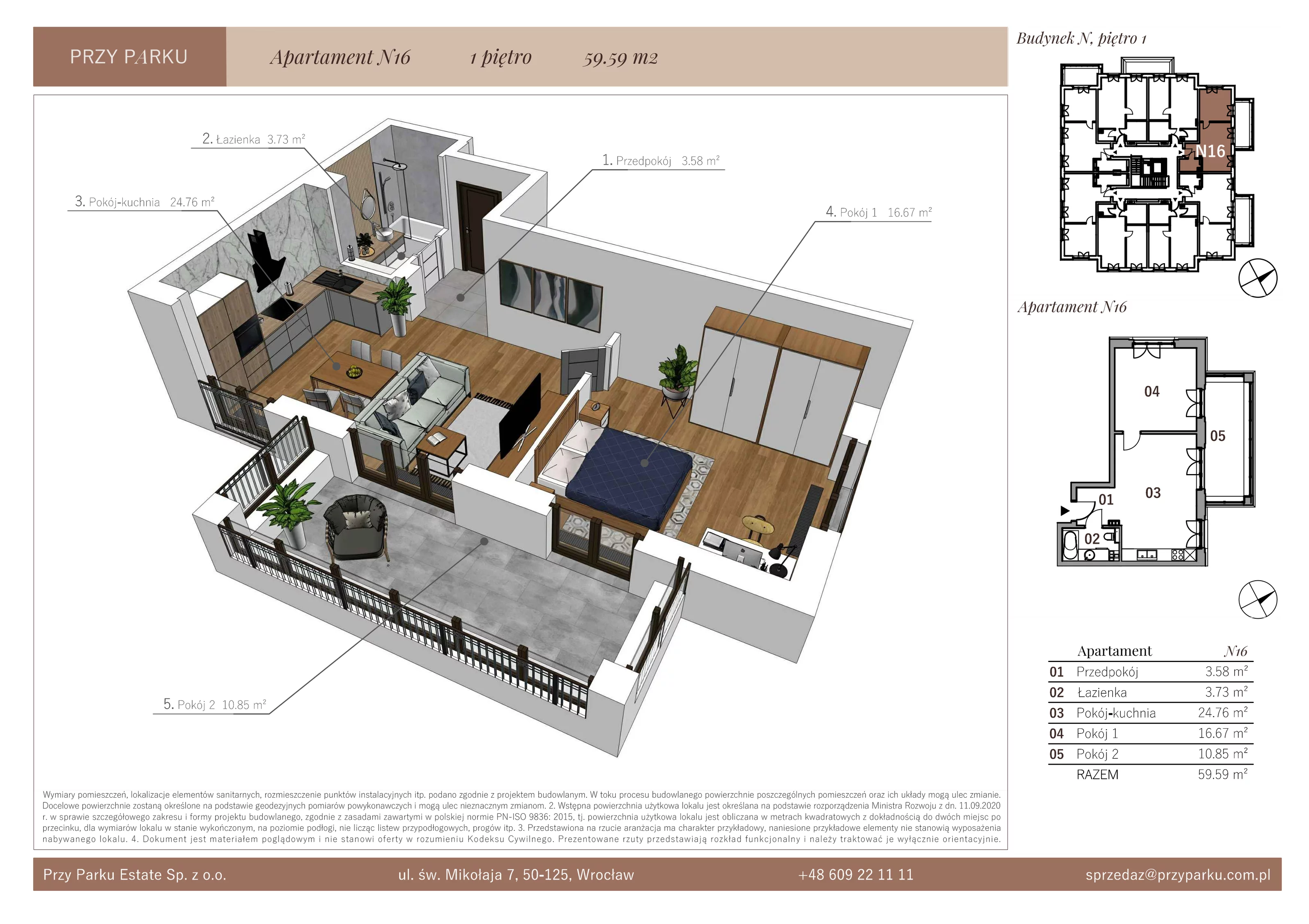 Apartament 59,59 m², piętro 1, oferta nr N16, Przy Parku, Żerniki Wrocławskie, ul. Parkowa