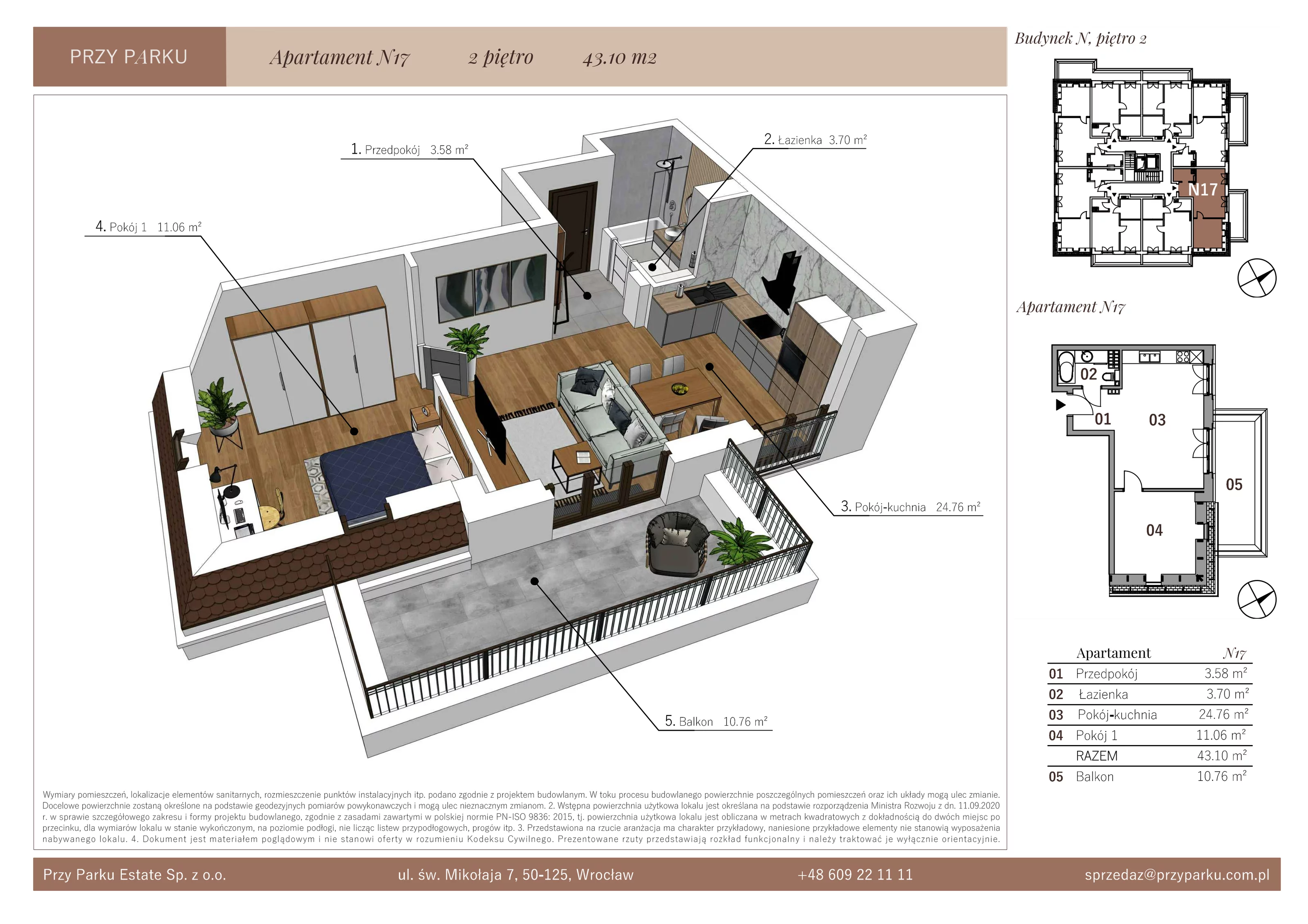 Apartament 43,10 m², piętro 2, oferta nr N17, Przy Parku, Żerniki Wrocławskie, ul. Parkowa