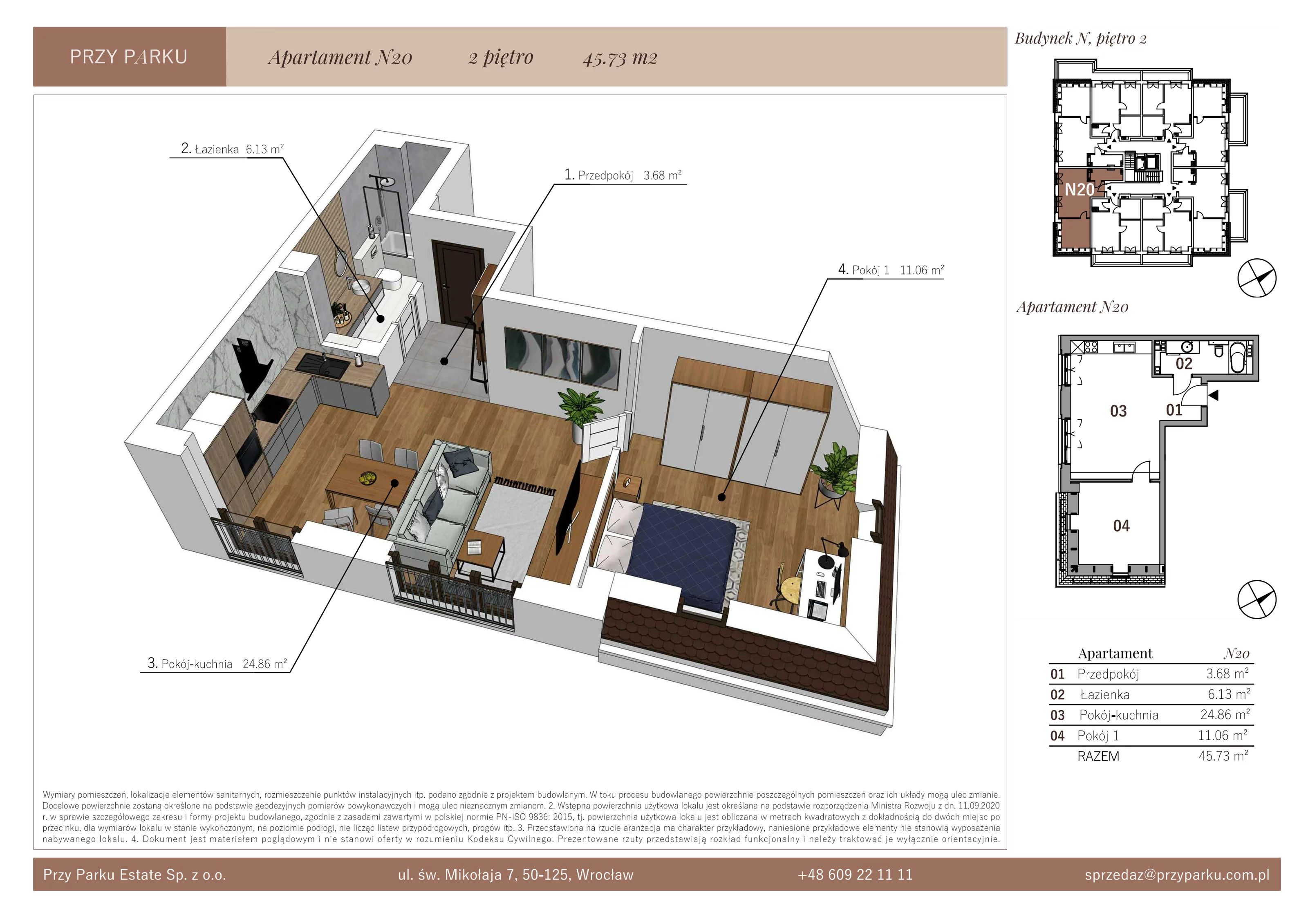 Apartament 45,73 m², piętro 2, oferta nr N20, Przy Parku, Żerniki Wrocławskie, ul. Parkowa