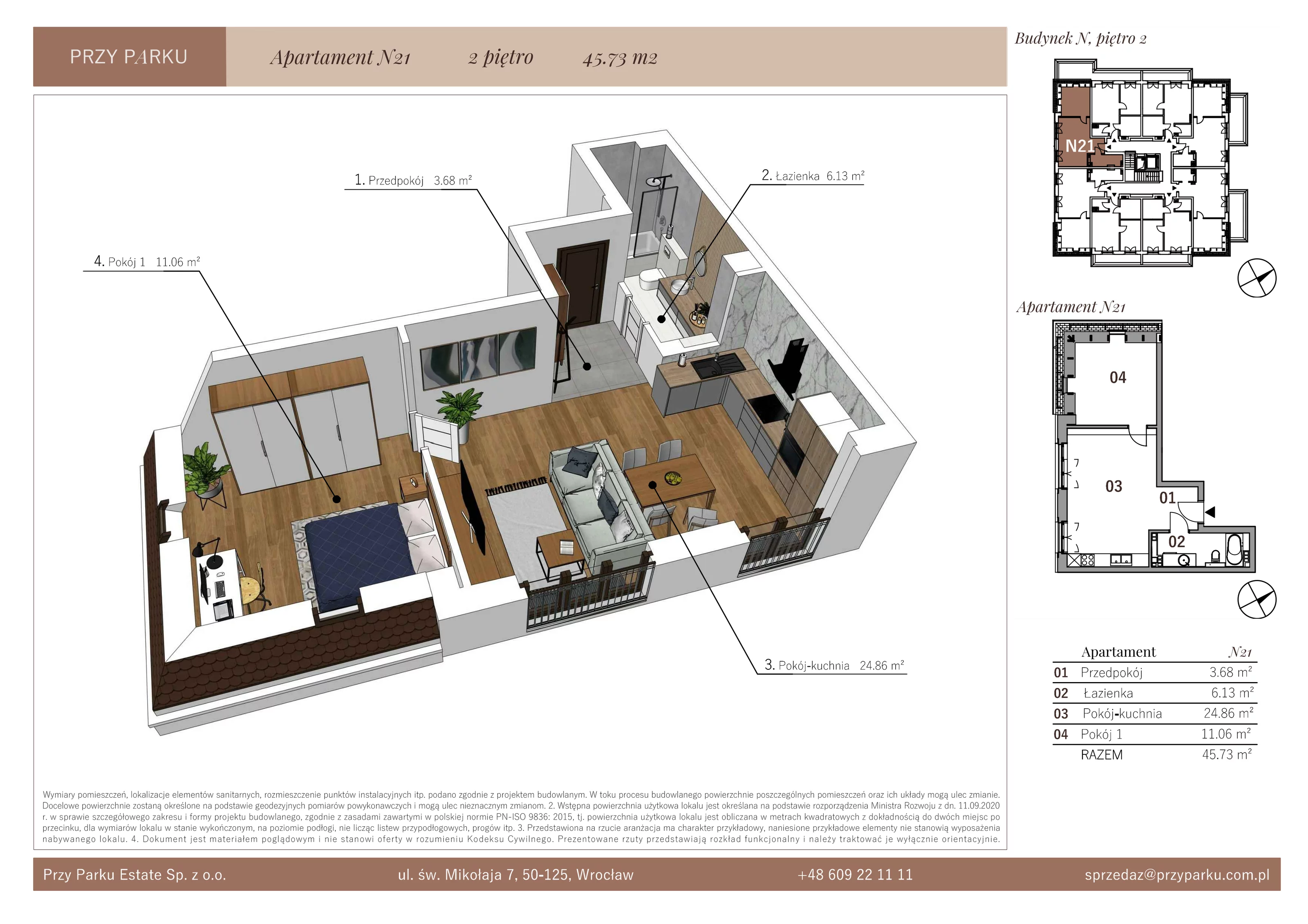 Apartament 45,73 m², piętro 2, oferta nr N21, Przy Parku, Żerniki Wrocławskie, ul. Parkowa