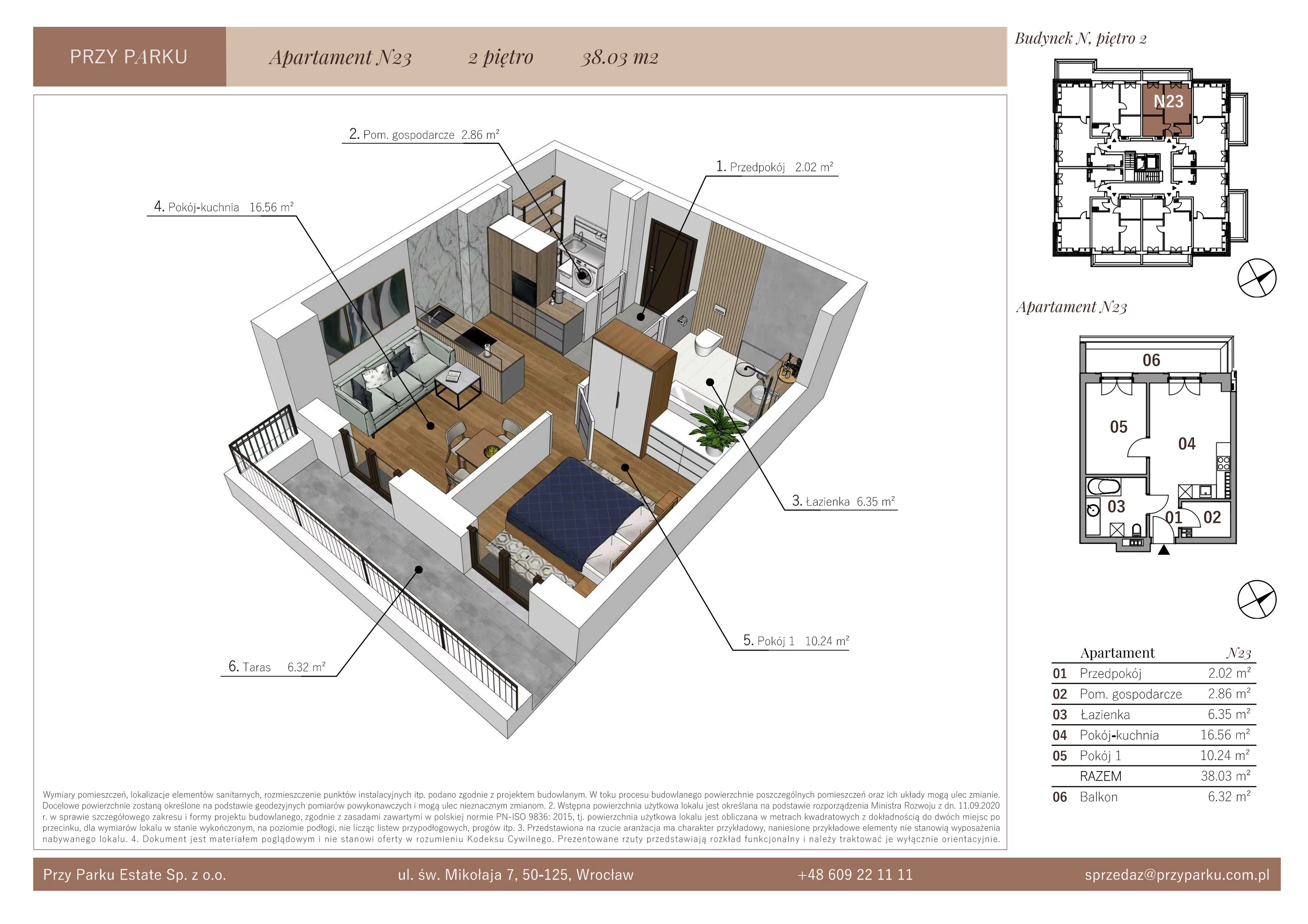 Apartament 38,03 m², piętro 2, oferta nr N23, Przy Parku, Żerniki Wrocławskie, ul. Parkowa