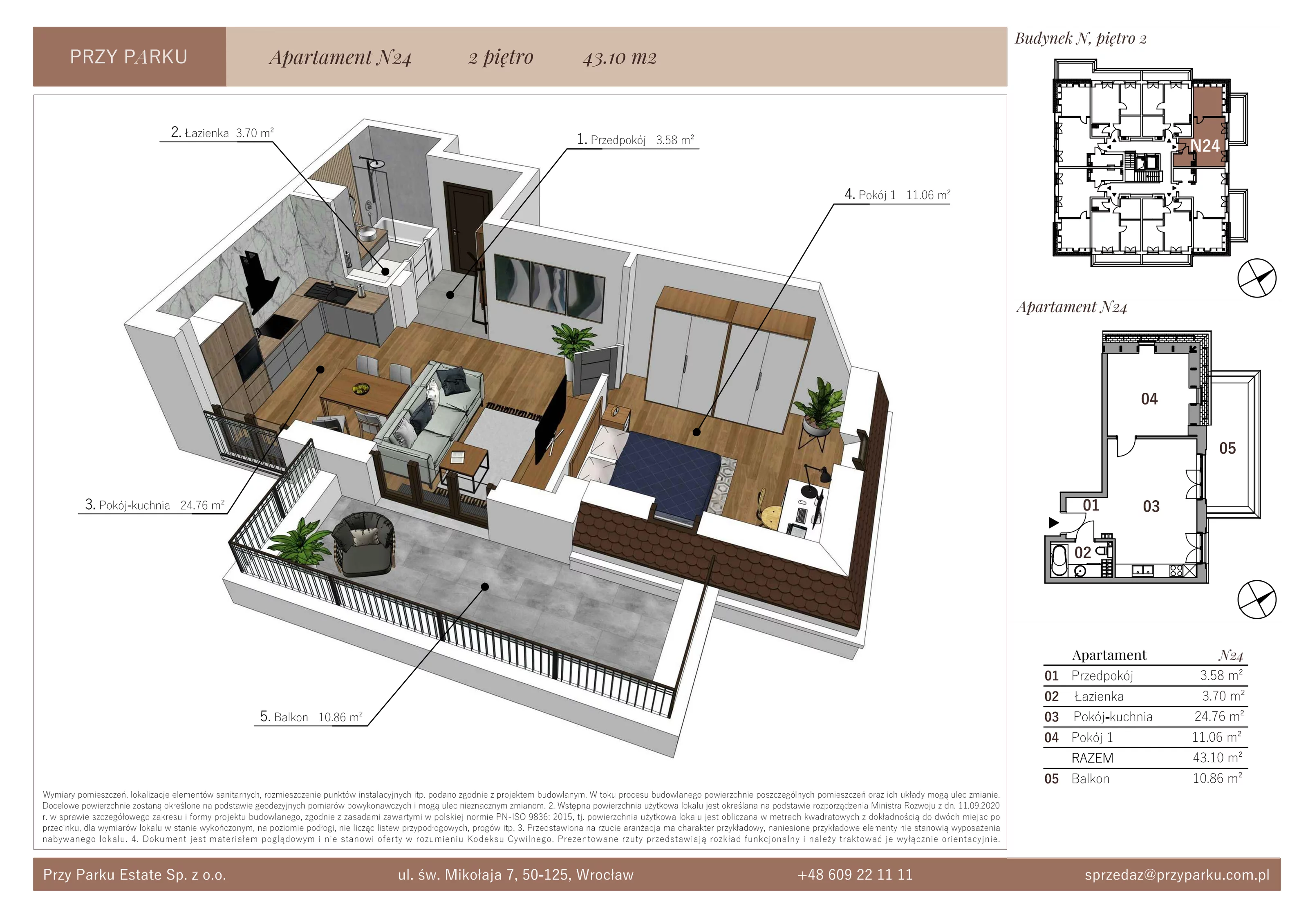 Apartament 43,10 m², piętro 2, oferta nr N24, Przy Parku, Żerniki Wrocławskie, ul. Parkowa