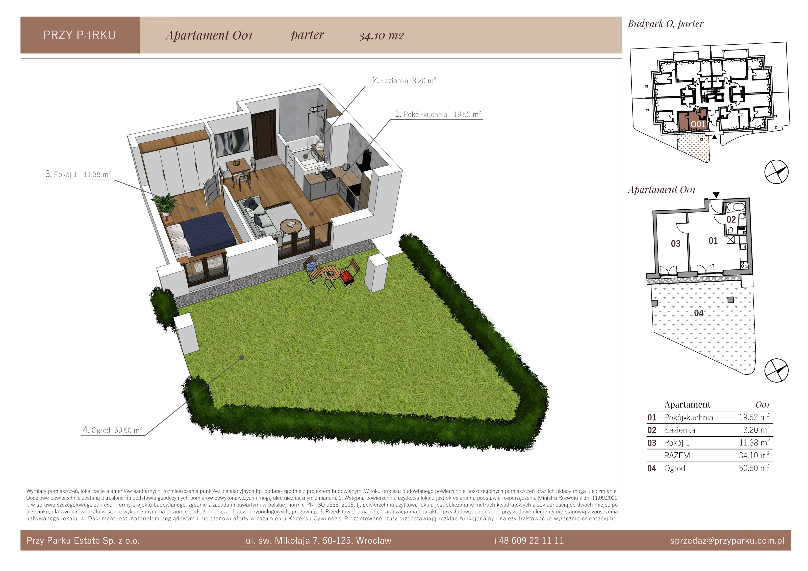 Apartament 34,10 m², parter, oferta nr O01, Przy Parku, Żerniki Wrocławskie, ul. Parkowa