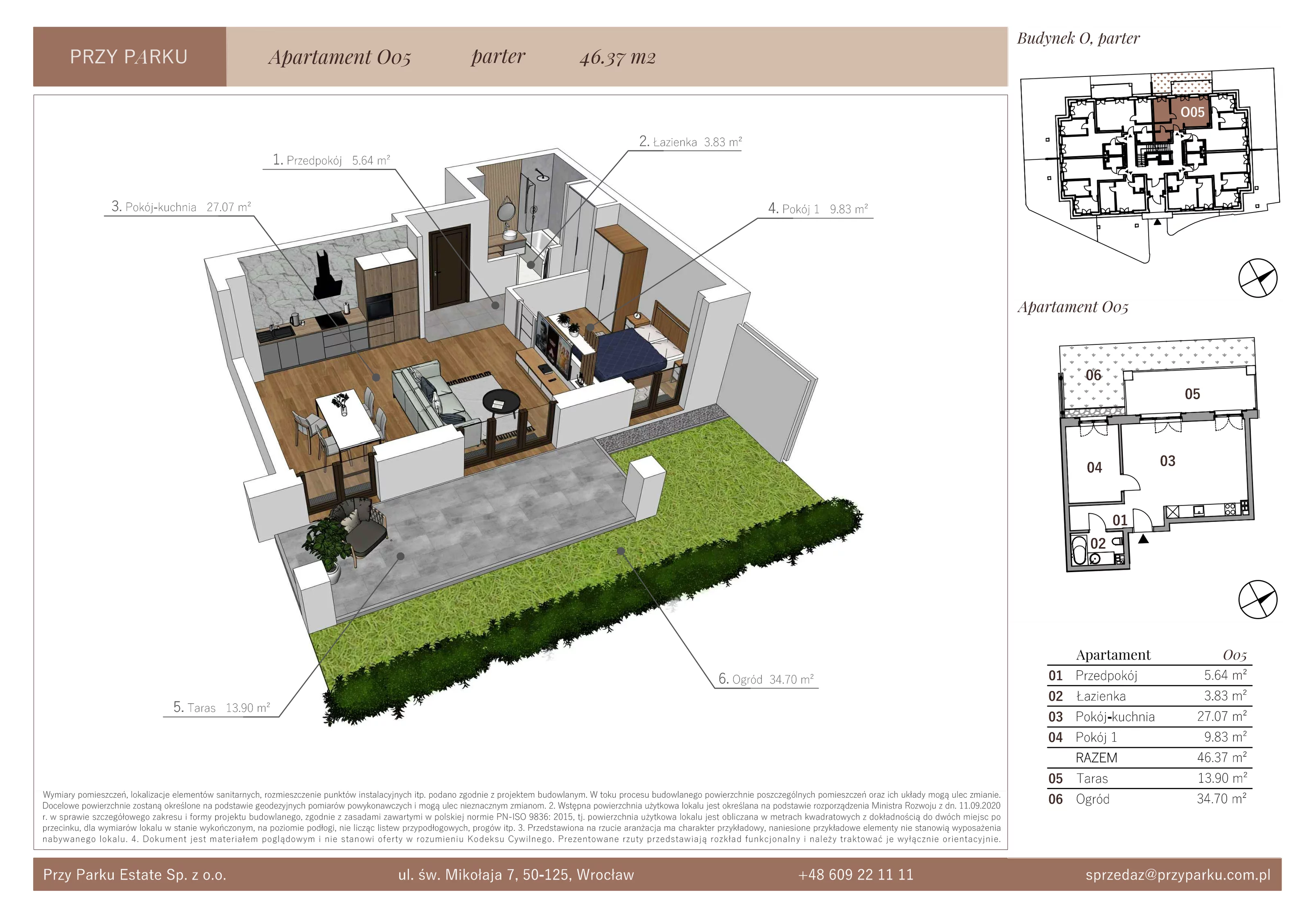 Apartament 46,37 m², parter, oferta nr O05, Przy Parku, Żerniki Wrocławskie, ul. Parkowa