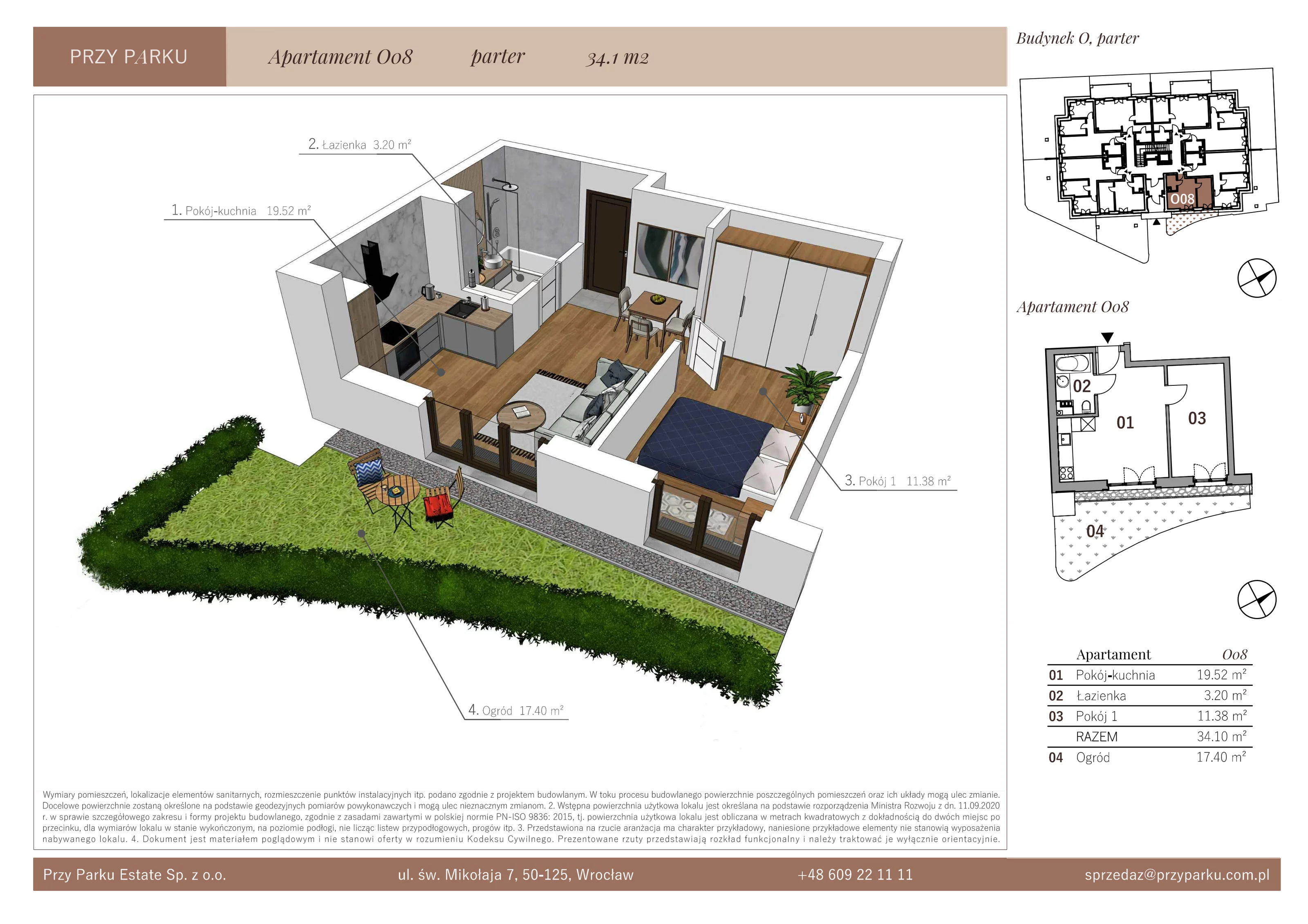 Apartament 34,10 m², parter, oferta nr O08, Przy Parku, Żerniki Wrocławskie, ul. Parkowa