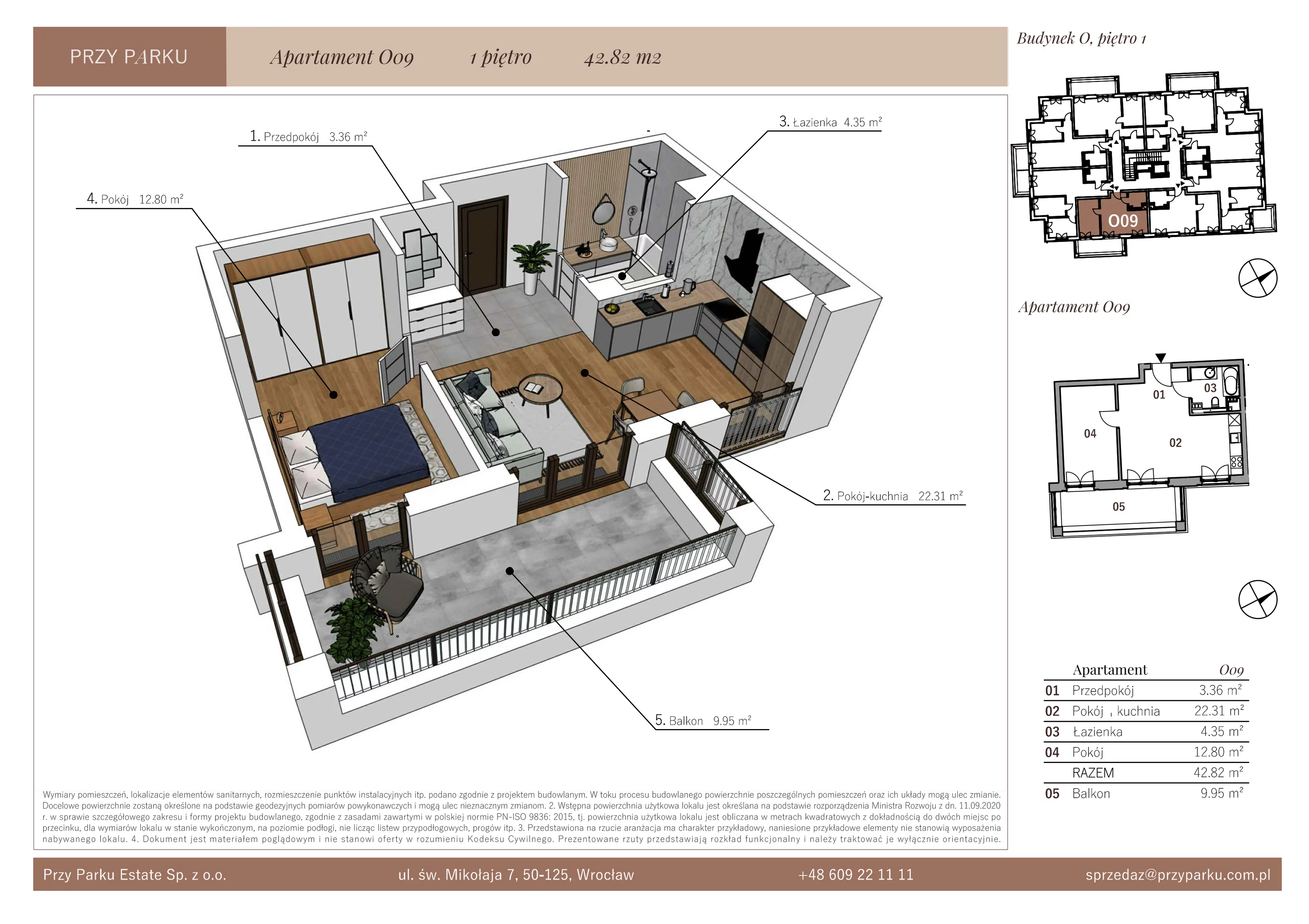 Apartament 42,82 m², piętro 1, oferta nr O09, Przy Parku, Żerniki Wrocławskie, ul. Parkowa