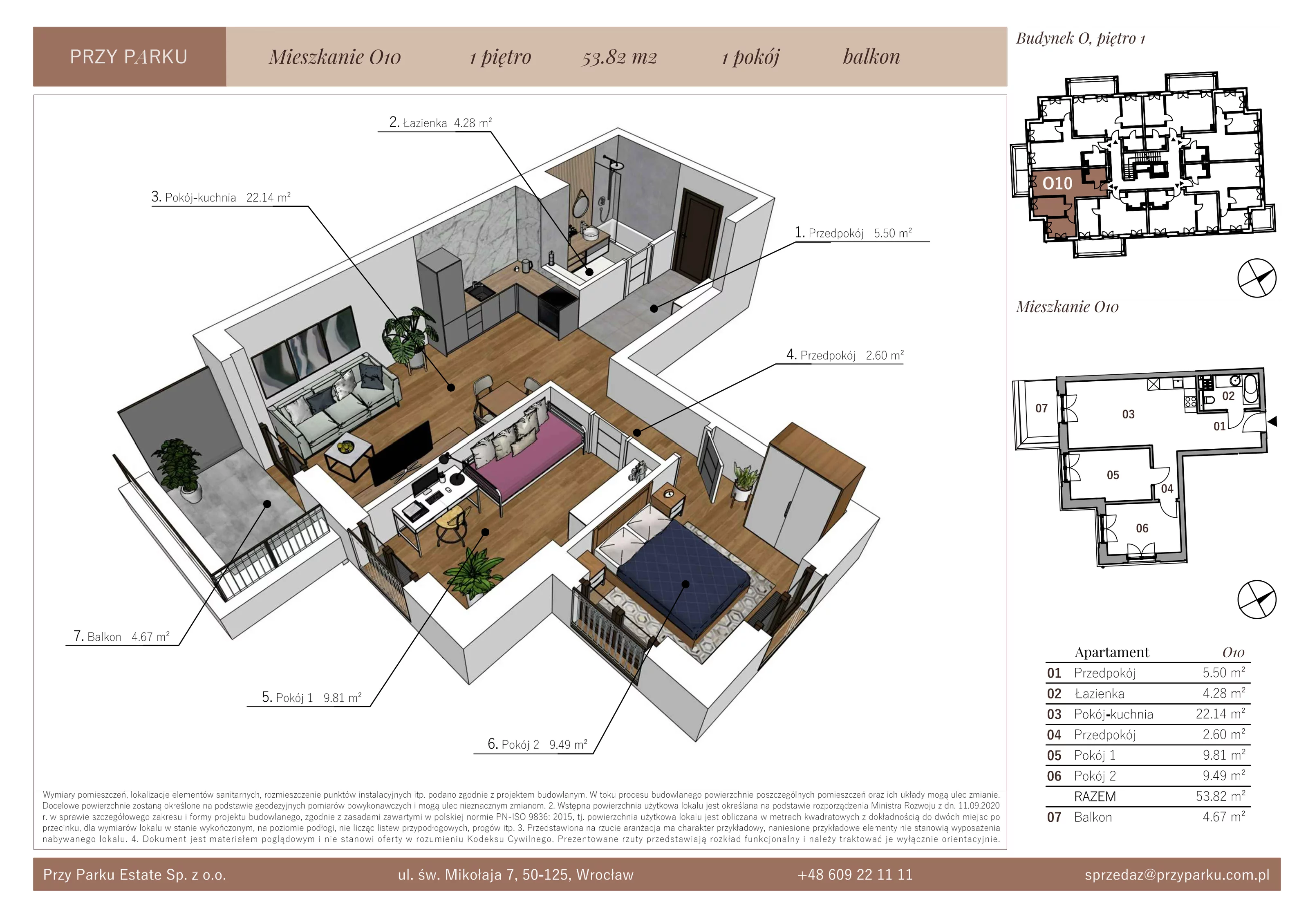 Apartament 53,82 m², piętro 1, oferta nr O10, Przy Parku, Żerniki Wrocławskie, ul. Parkowa