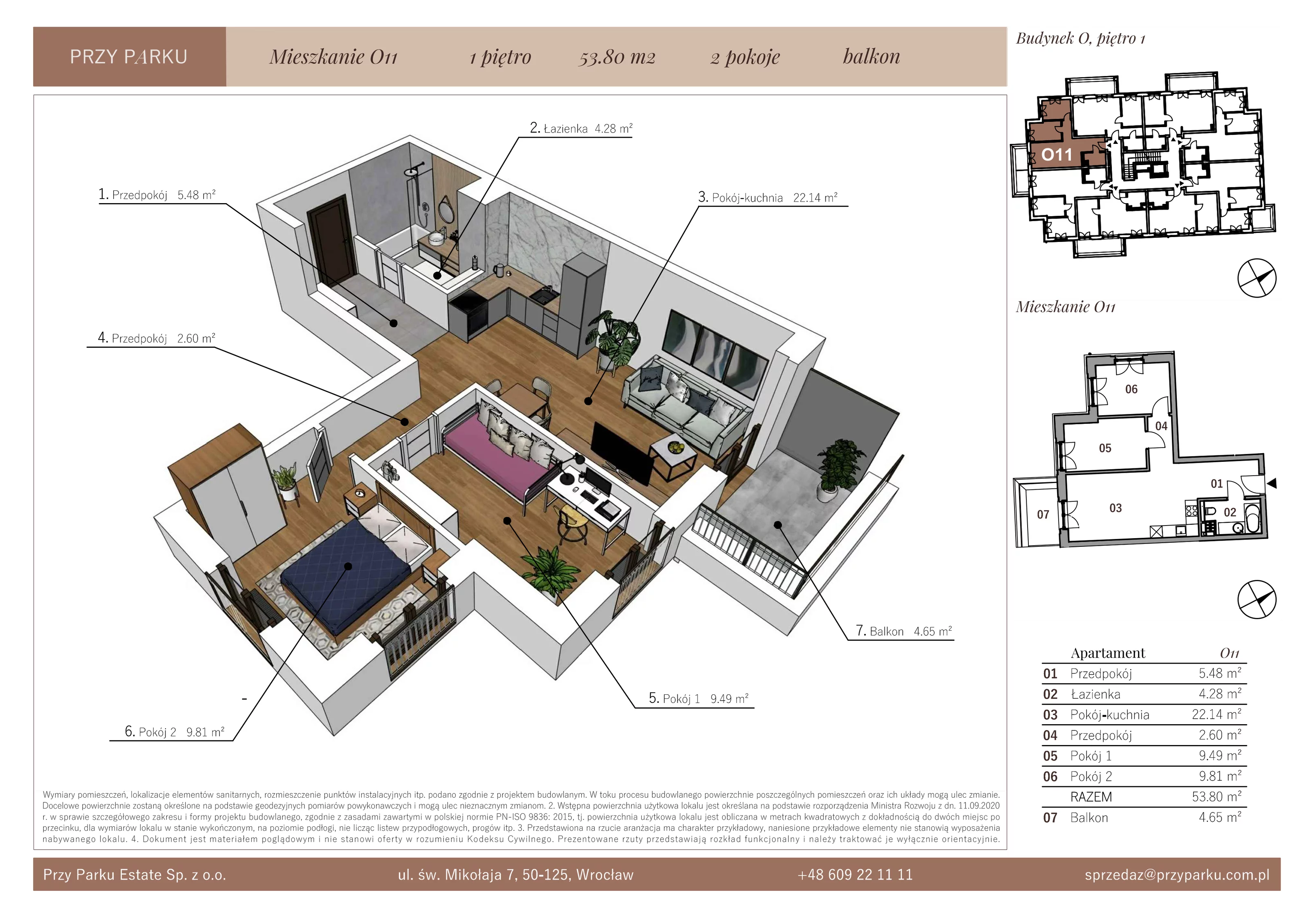 Apartament 53,80 m², piętro 1, oferta nr O11, Przy Parku, Żerniki Wrocławskie, ul. Parkowa