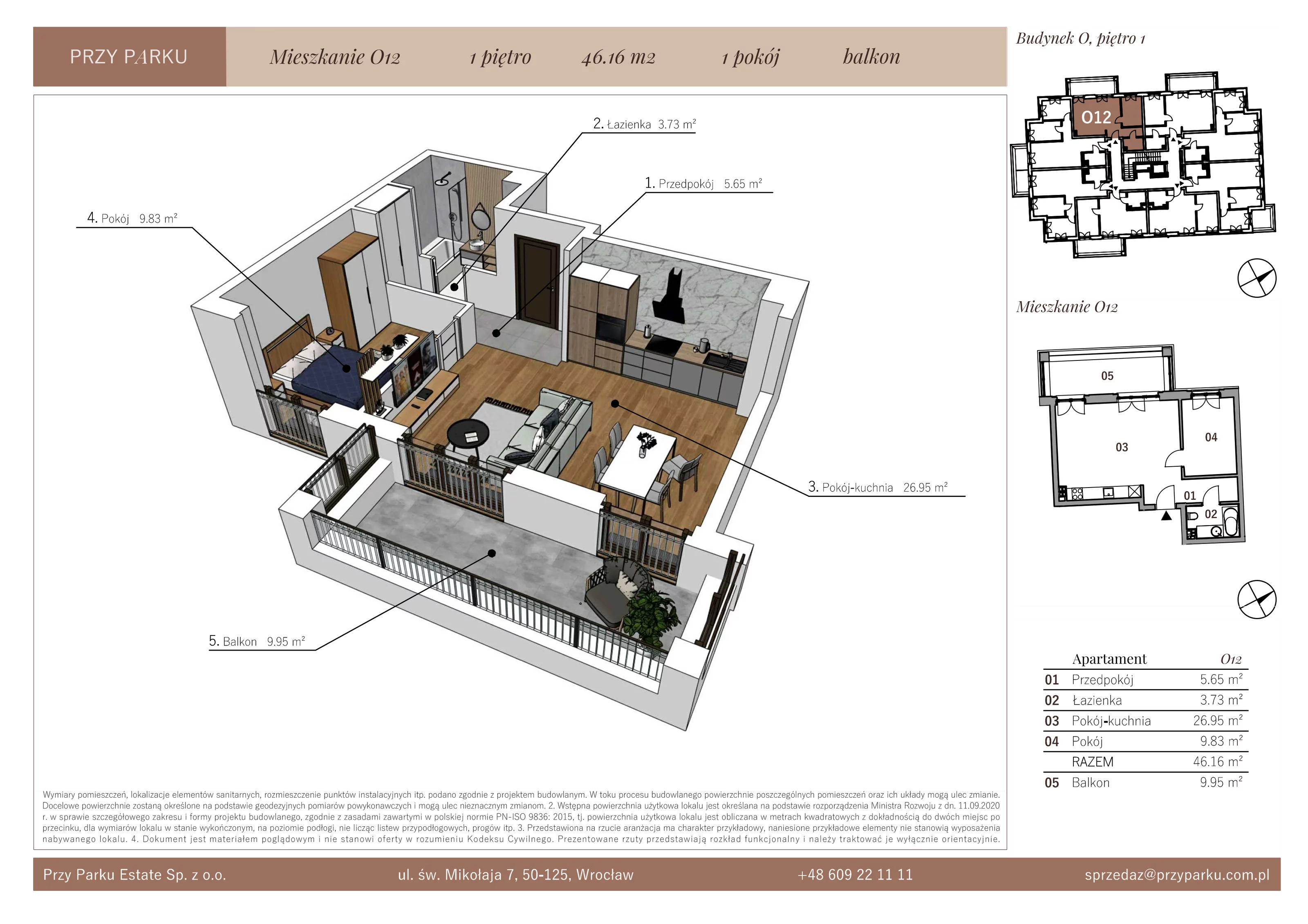 Apartament 46,16 m², piętro 1, oferta nr O12, Przy Parku, Żerniki Wrocławskie, ul. Parkowa