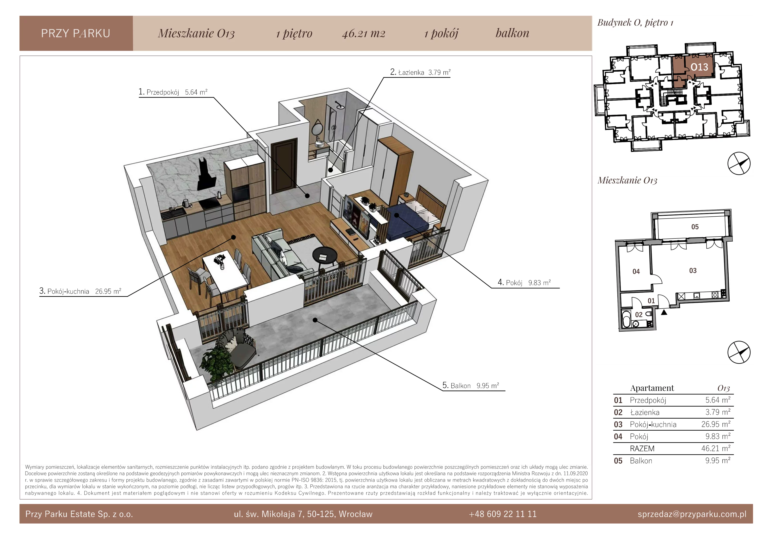 Apartament 46,21 m², piętro 1, oferta nr O13, Przy Parku, Żerniki Wrocławskie, ul. Parkowa