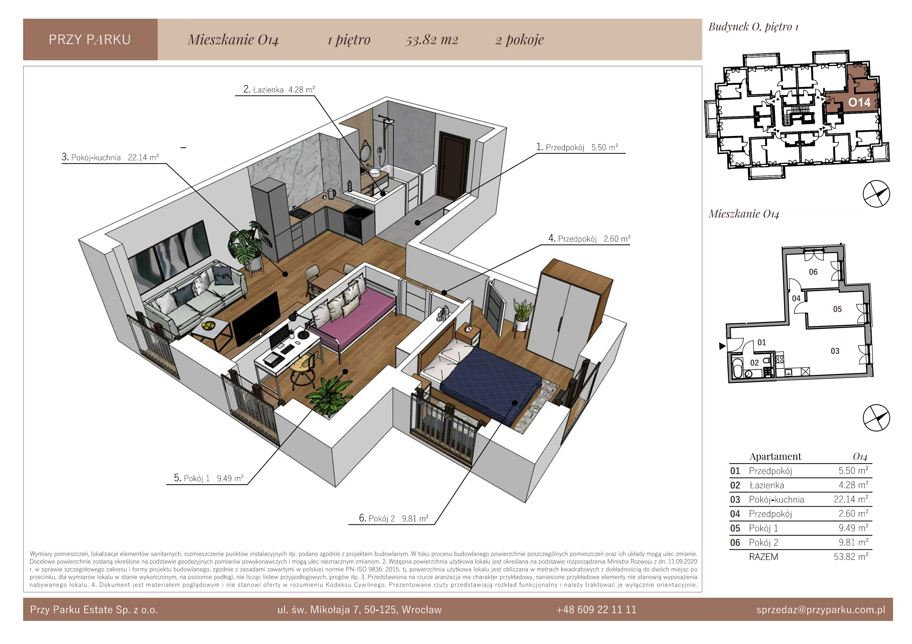 Apartament 53,82 m², piętro 1, oferta nr O14, Przy Parku, Żerniki Wrocławskie, ul. Parkowa