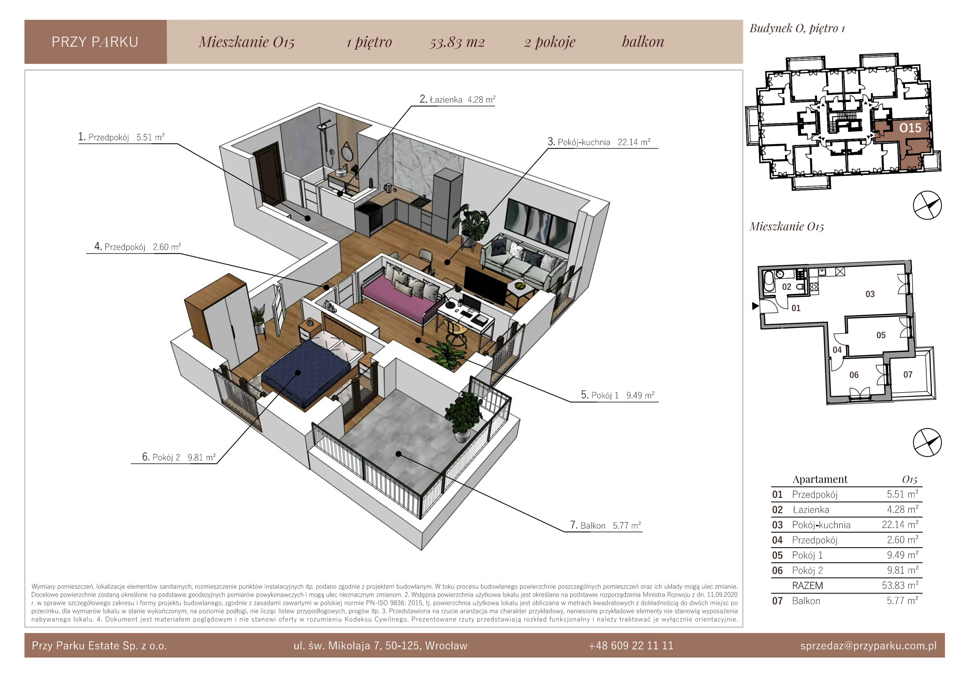 Apartament 53,83 m², piętro 1, oferta nr O15, Przy Parku, Żerniki Wrocławskie, ul. Parkowa