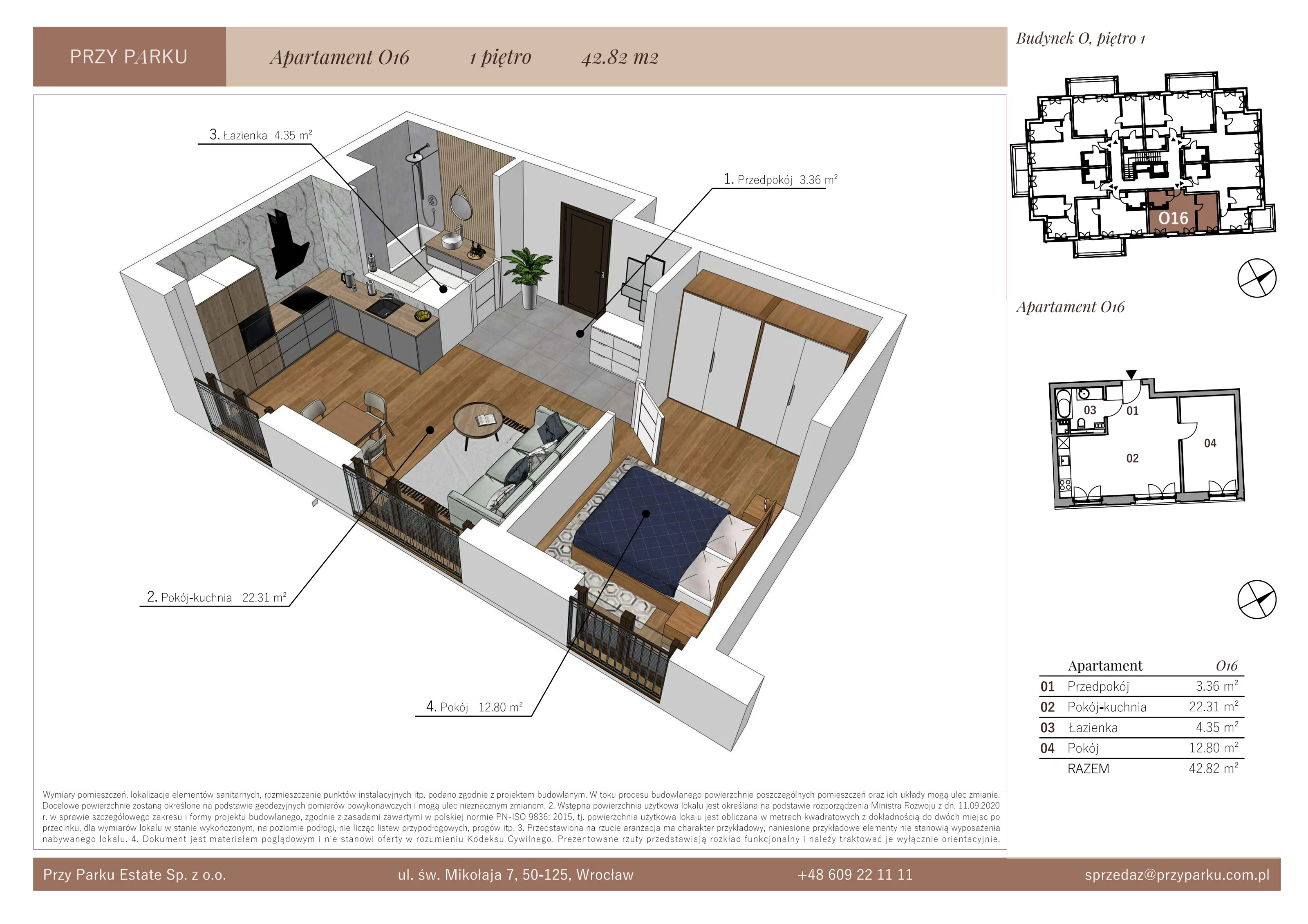 Apartament 42,82 m², piętro 1, oferta nr O16, Przy Parku, Żerniki Wrocławskie, ul. Parkowa