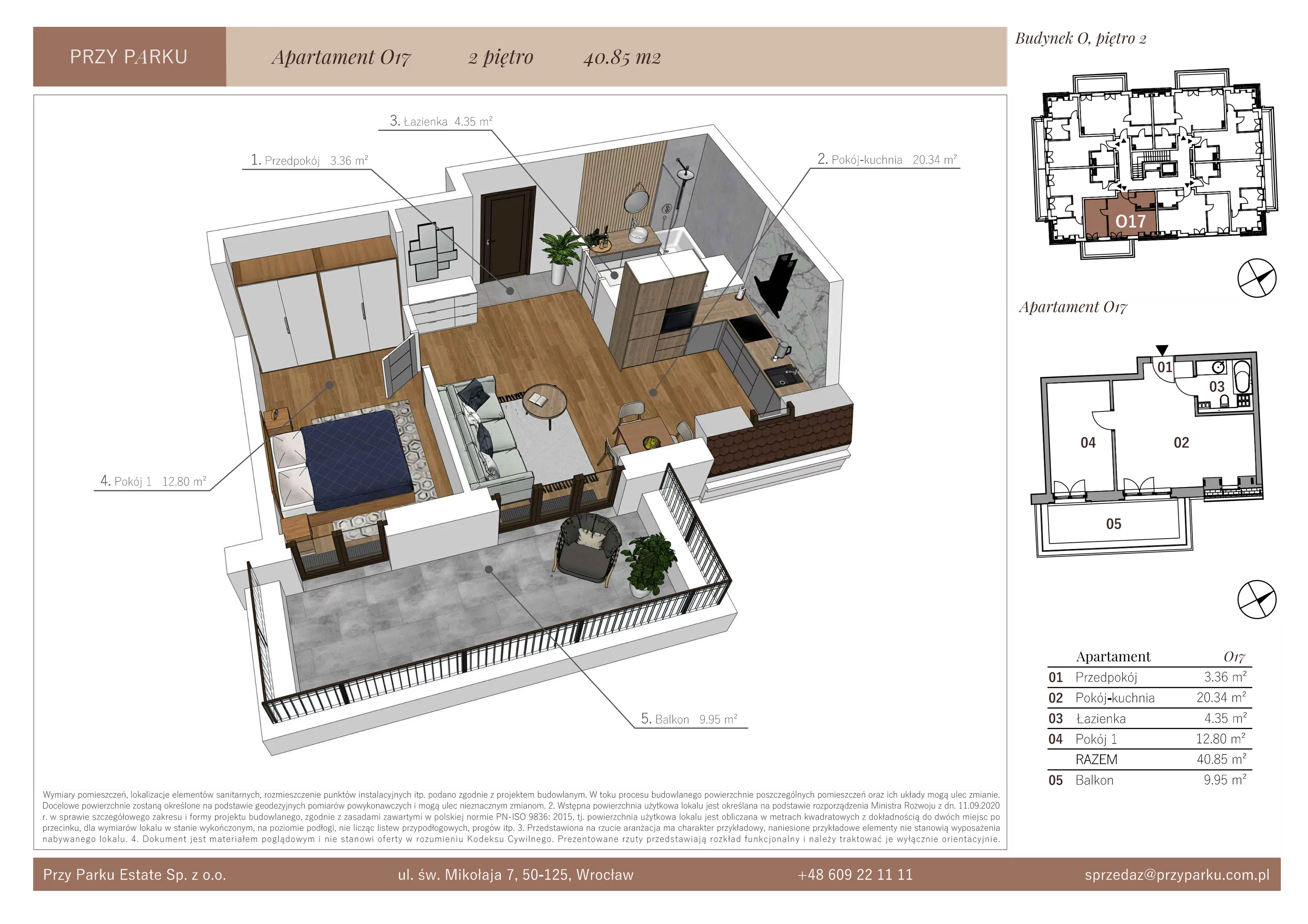 Apartament 40,85 m², piętro 2, oferta nr O17, Przy Parku, Żerniki Wrocławskie, ul. Parkowa