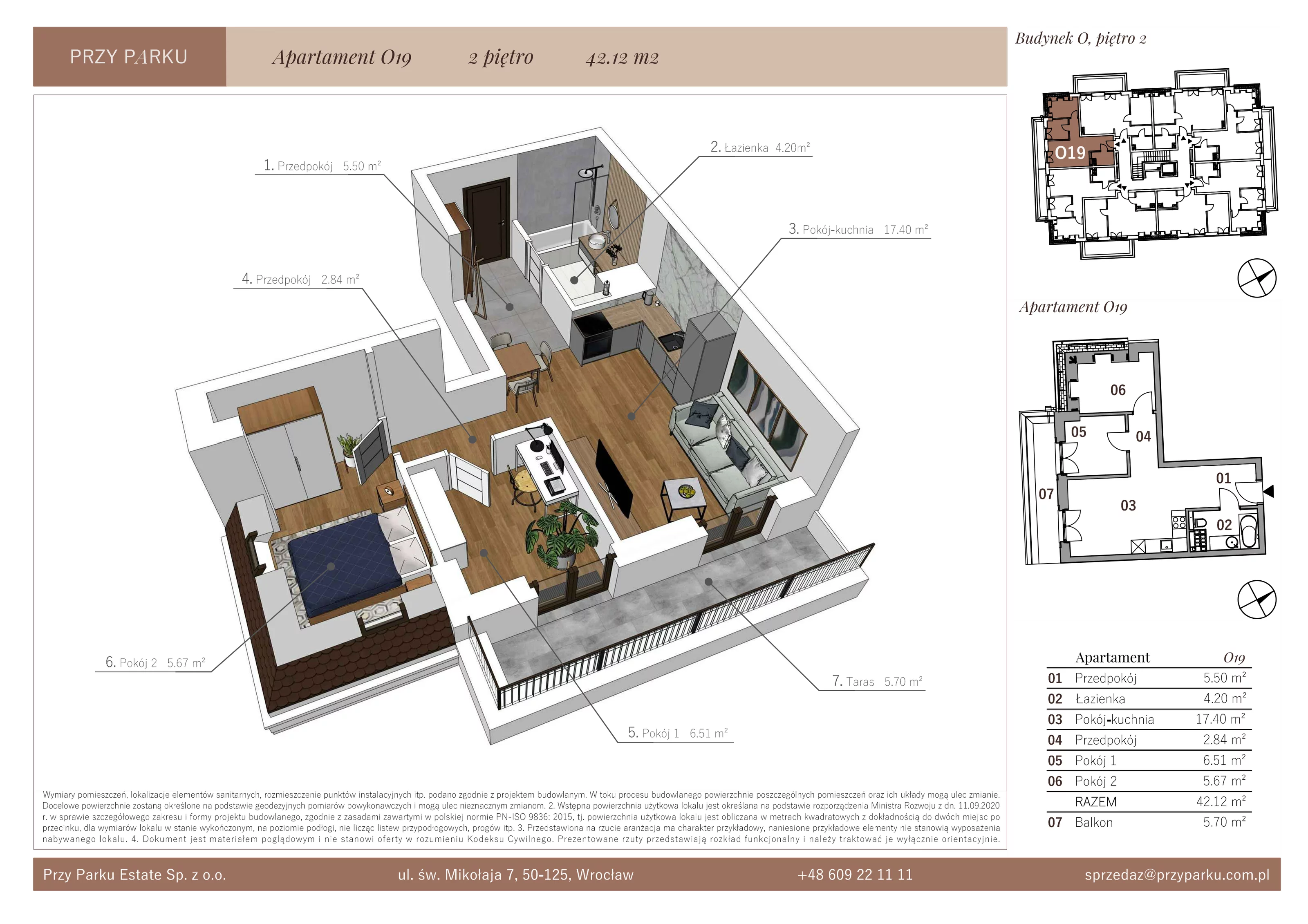 Apartament 42,12 m², piętro 2, oferta nr O19, Przy Parku, Żerniki Wrocławskie, ul. Parkowa