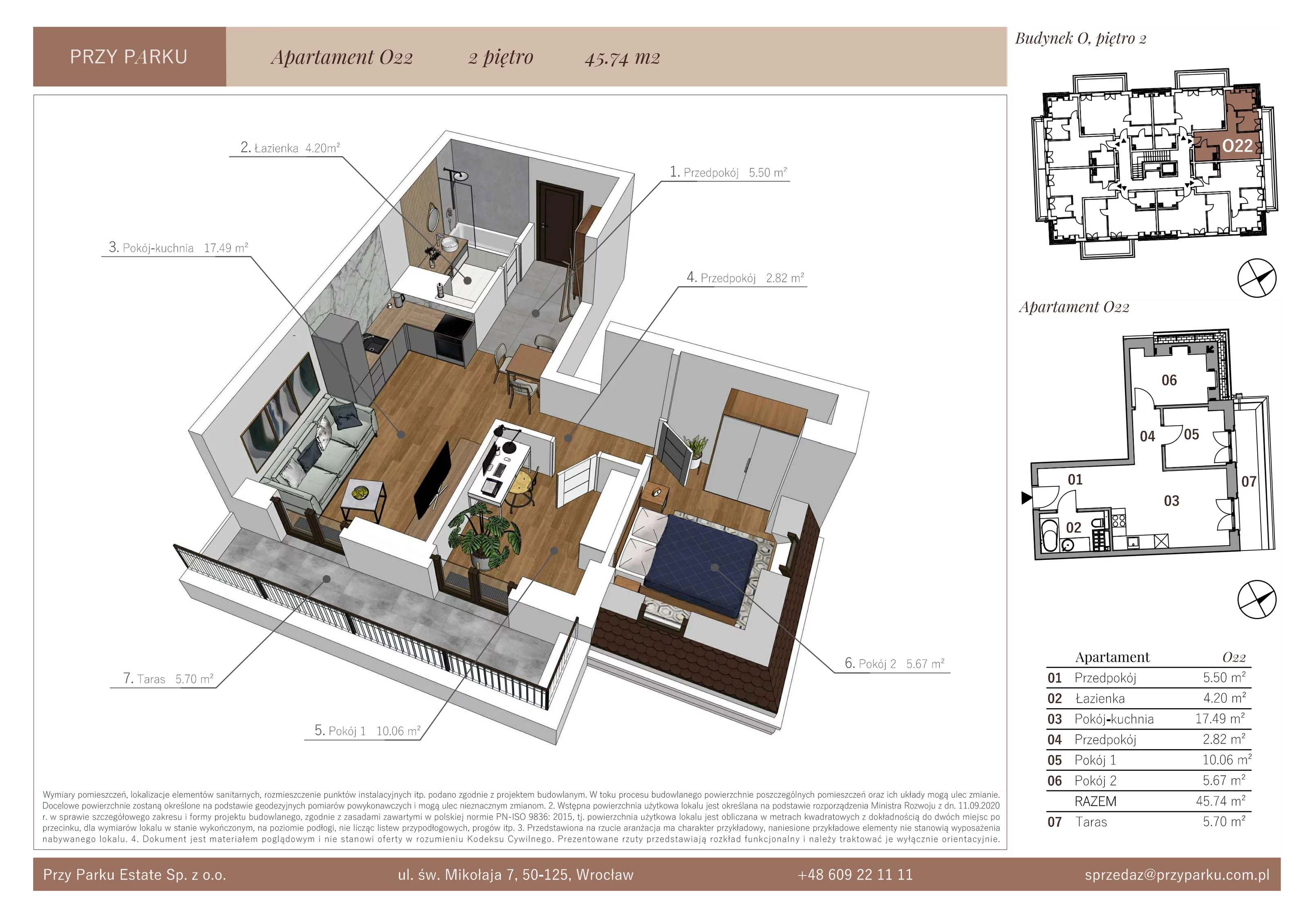 Apartament 45,74 m², piętro 2, oferta nr O22, Przy Parku, Żerniki Wrocławskie, ul. Parkowa