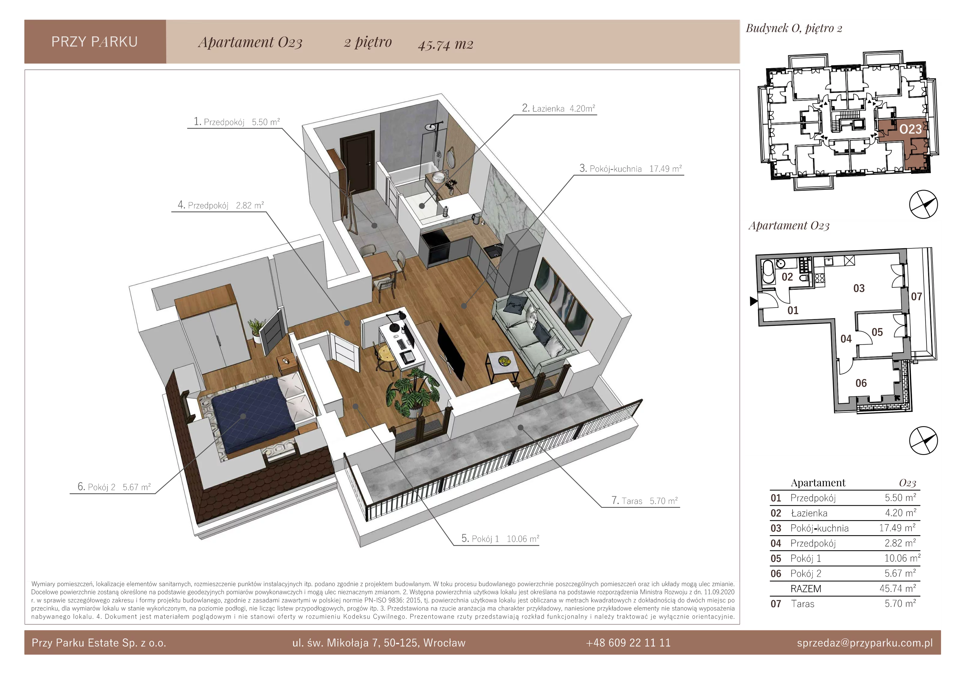 Apartament 45,74 m², piętro 2, oferta nr O23, Przy Parku, Żerniki Wrocławskie, ul. Parkowa