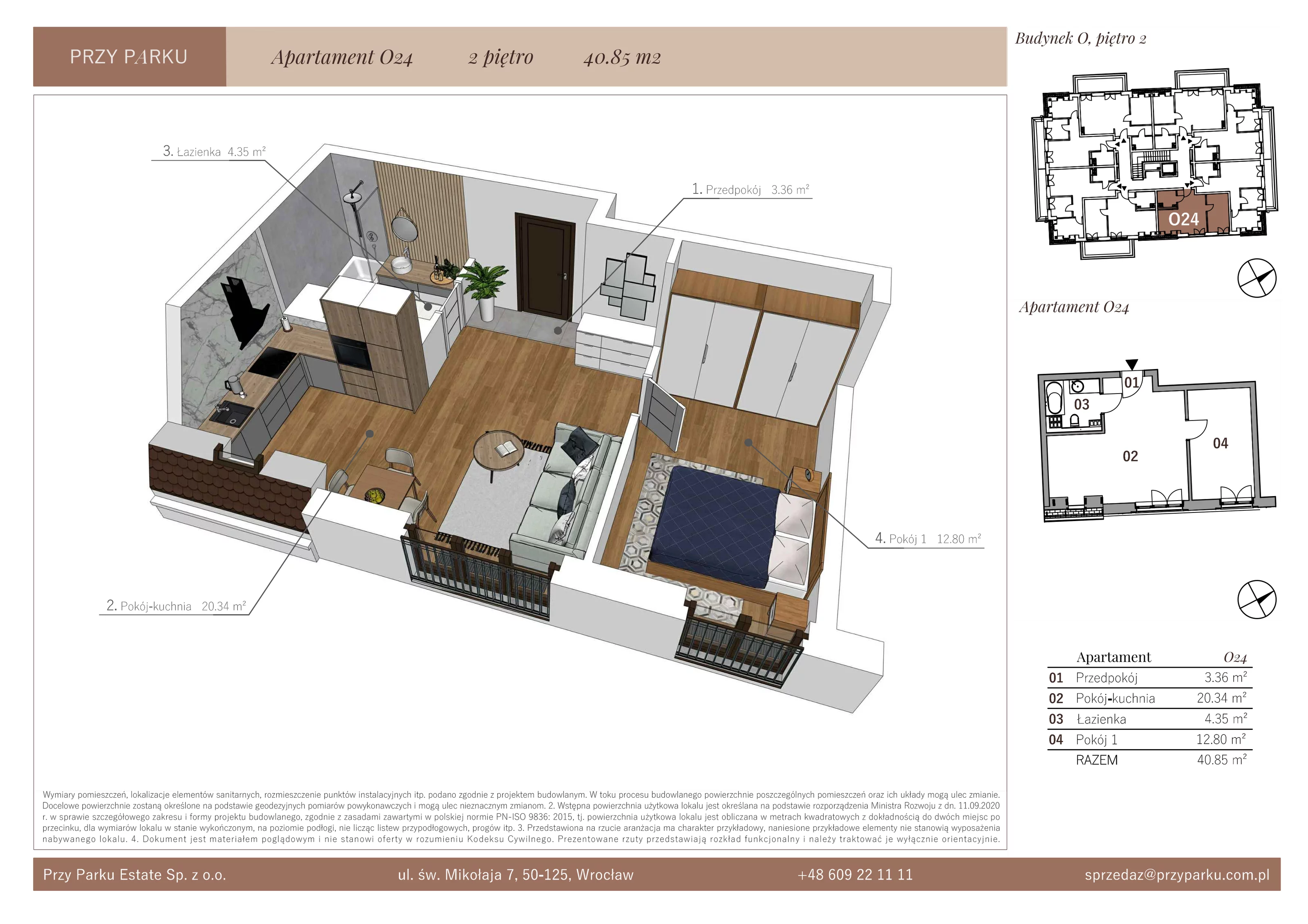 Apartament 40,85 m², piętro 2, oferta nr O24, Przy Parku, Żerniki Wrocławskie, ul. Parkowa