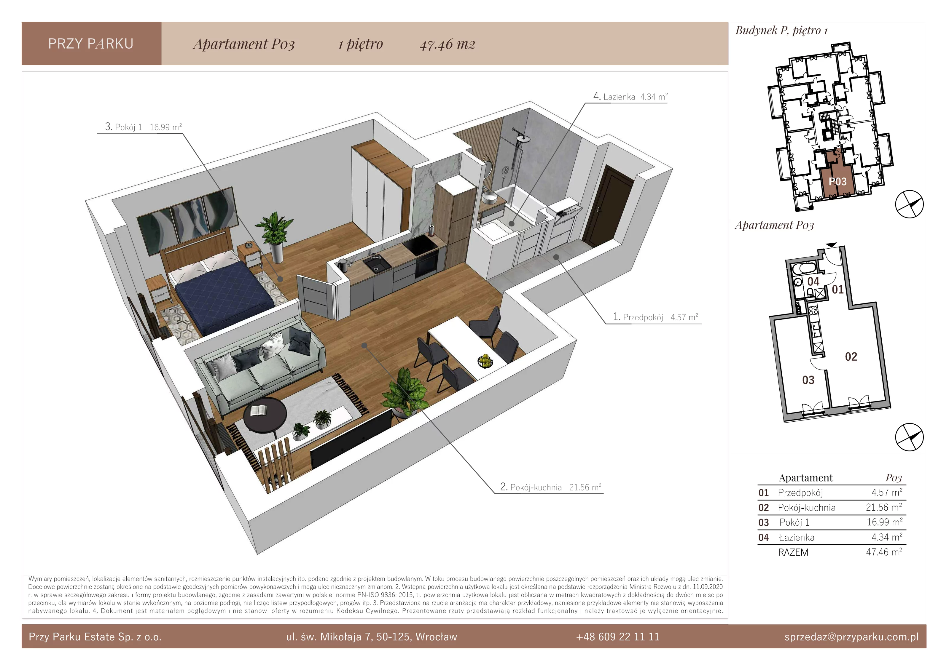 Apartament 47,46 m², piętro 1, oferta nr P03, Przy Parku, Żerniki Wrocławskie, ul. Parkowa