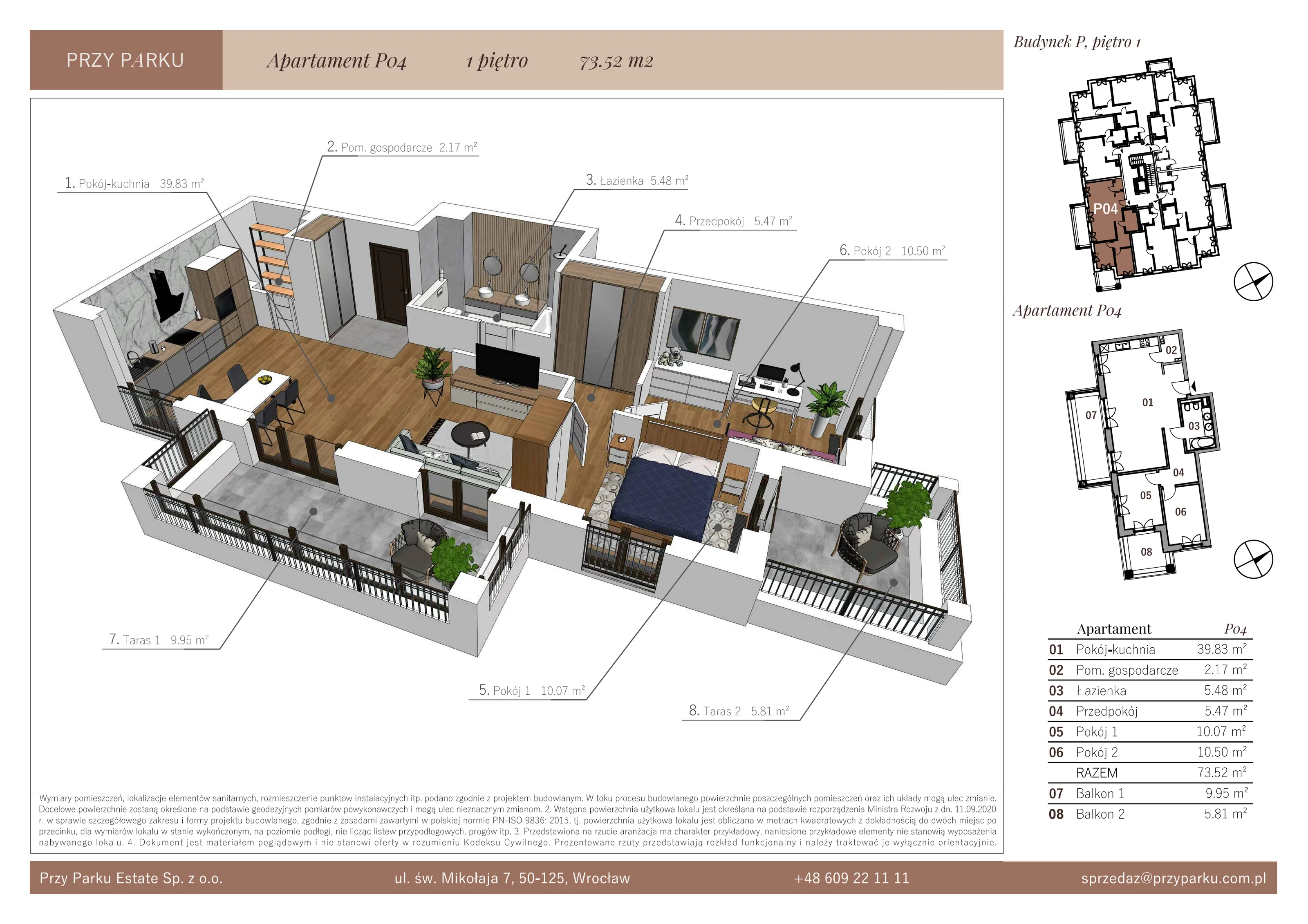 Apartament 73,52 m², piętro 1, oferta nr P04, Przy Parku, Żerniki Wrocławskie, ul. Parkowa