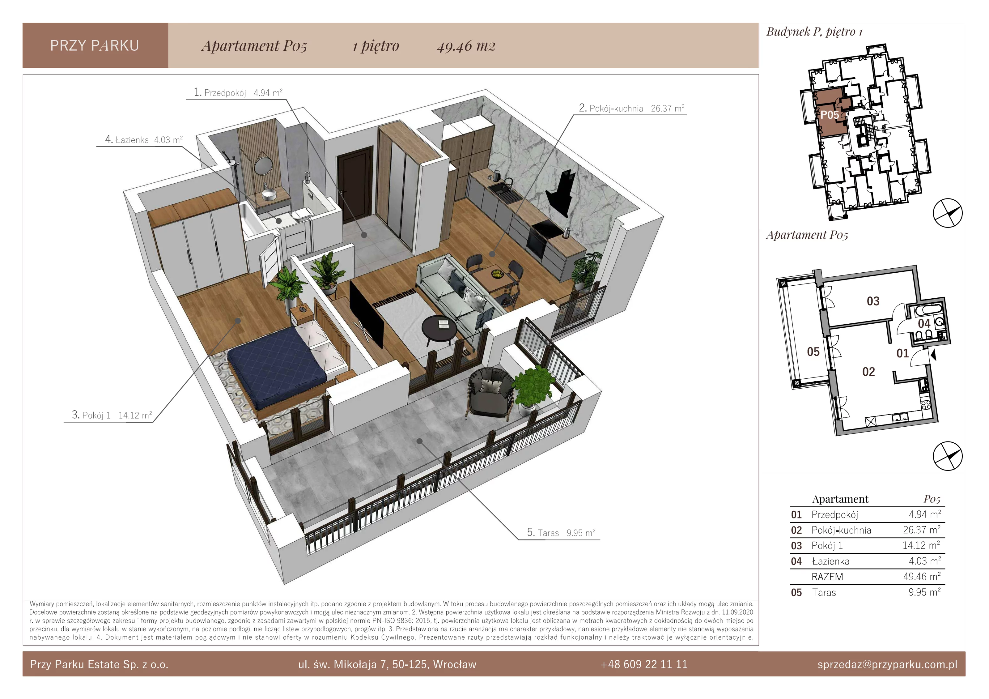 Apartament 49,46 m², piętro 1, oferta nr P05, Przy Parku, Żerniki Wrocławskie, ul. Parkowa