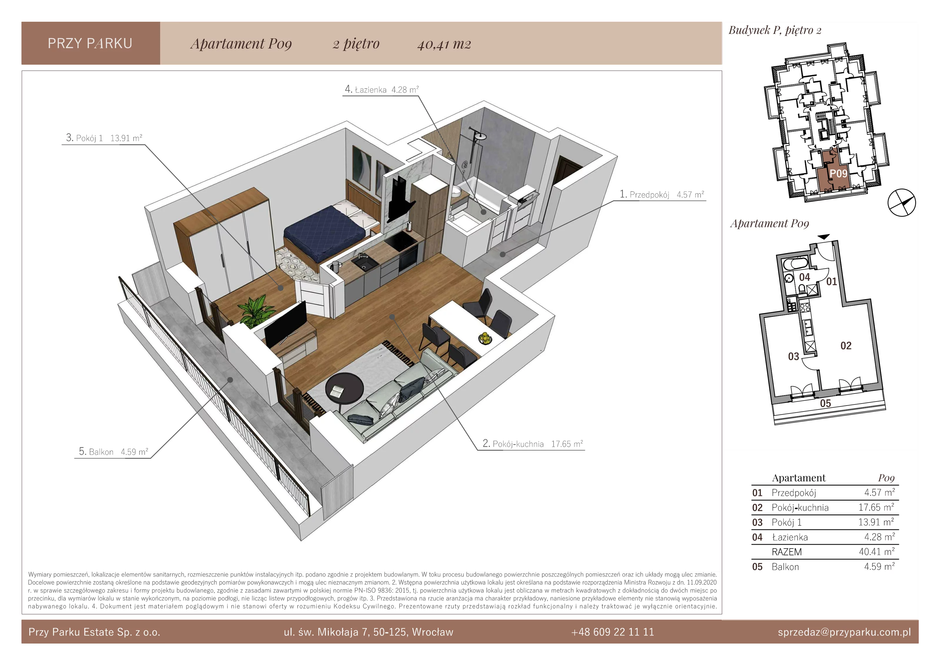 Apartament 40,41 m², piętro 2, oferta nr P09, Przy Parku, Żerniki Wrocławskie, ul. Parkowa