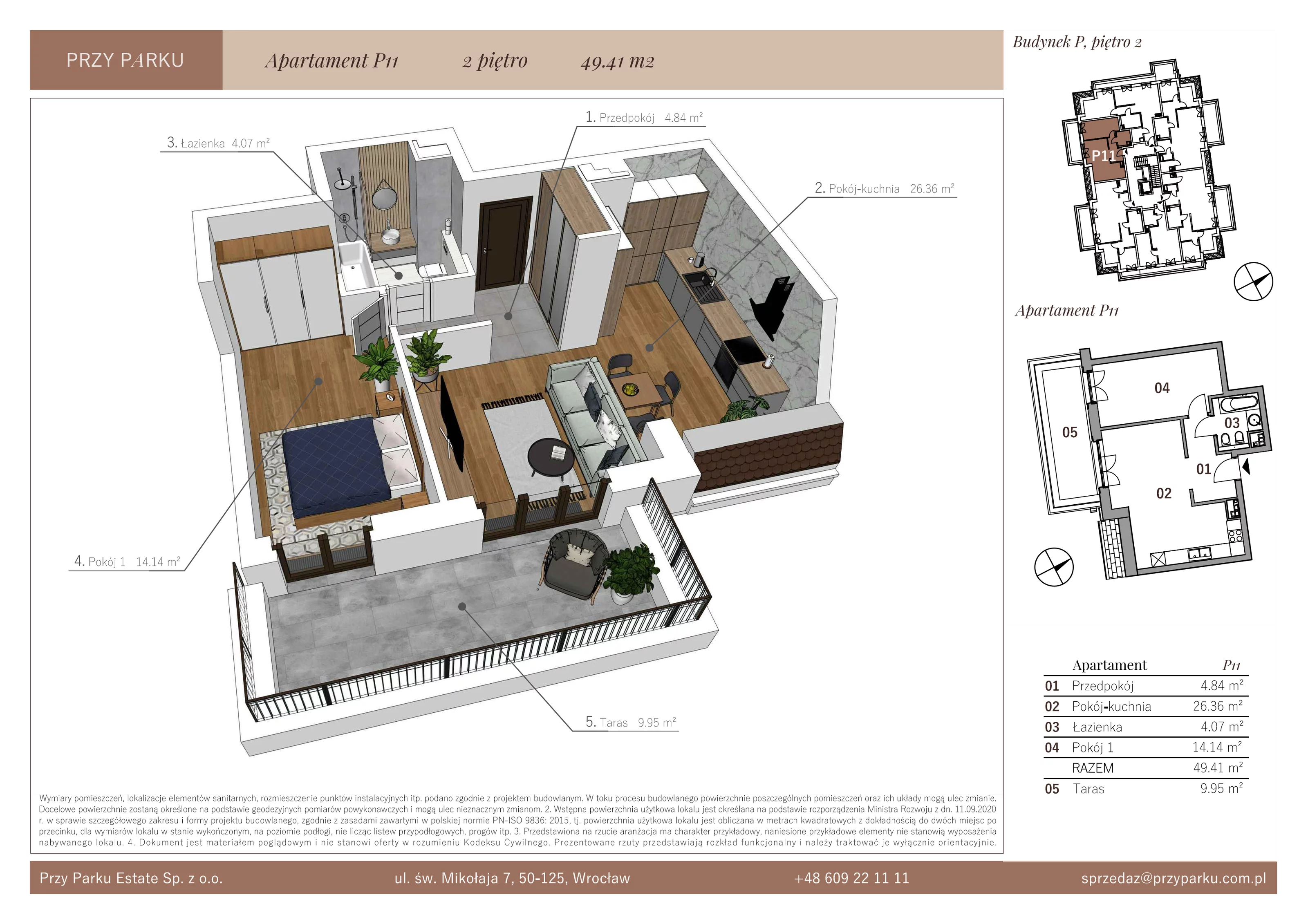 Apartament 49,41 m², piętro 2, oferta nr P11, Przy Parku, Żerniki Wrocławskie, ul. Parkowa