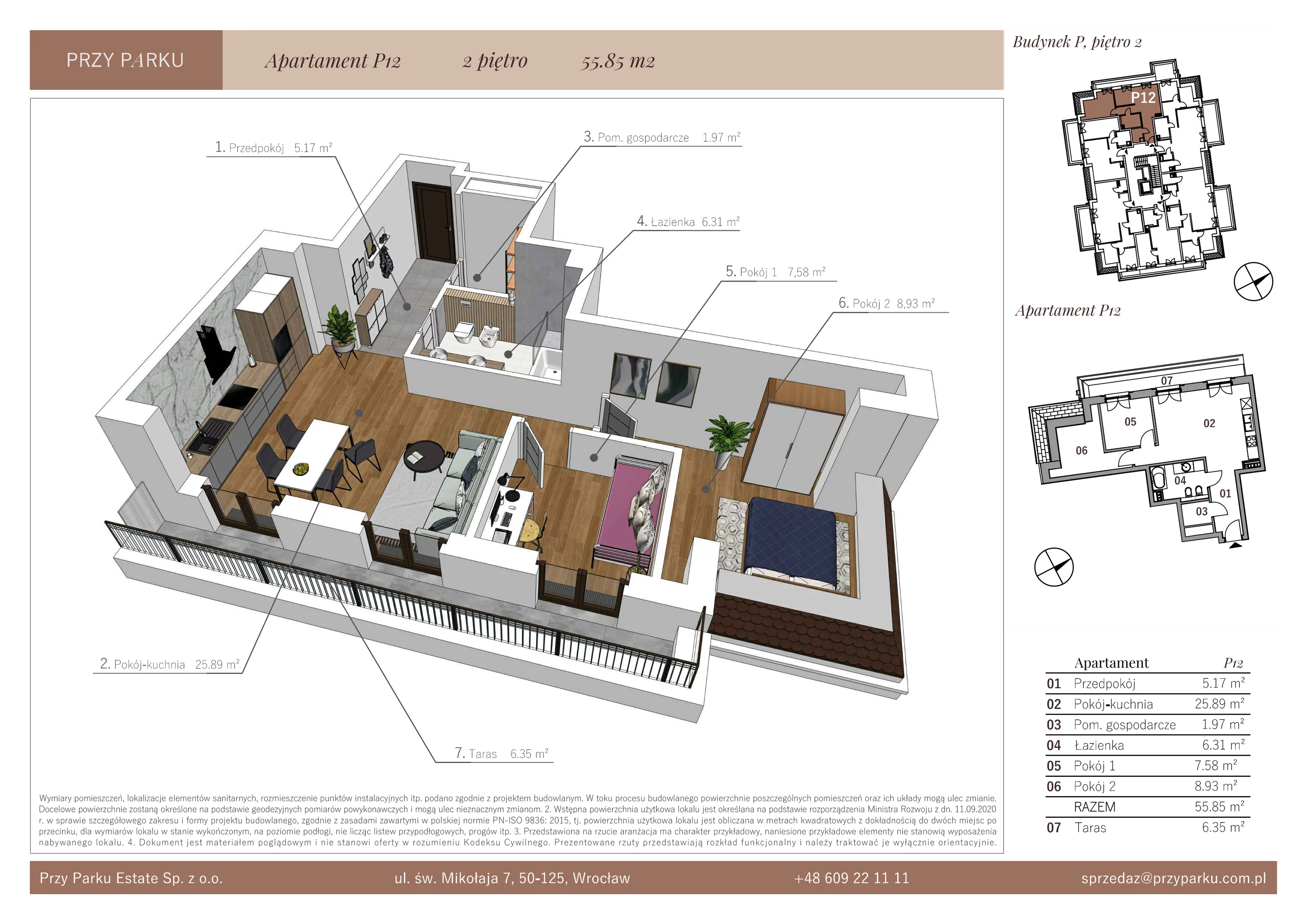 Apartament 55,85 m², piętro 2, oferta nr P12, Przy Parku, Żerniki Wrocławskie, ul. Parkowa