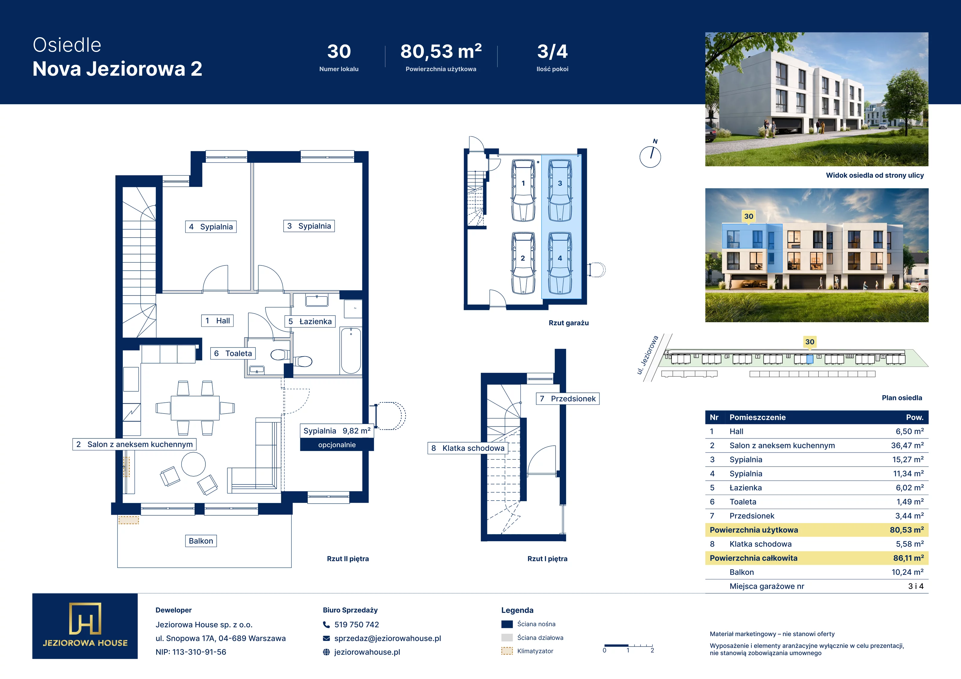 4 pokoje, mieszkanie 80,53 m², piętro 2, oferta nr 30, Nova Jeziorowa 2, Warszawa, Wawer, Zerzeń, ul. Jeziorowa